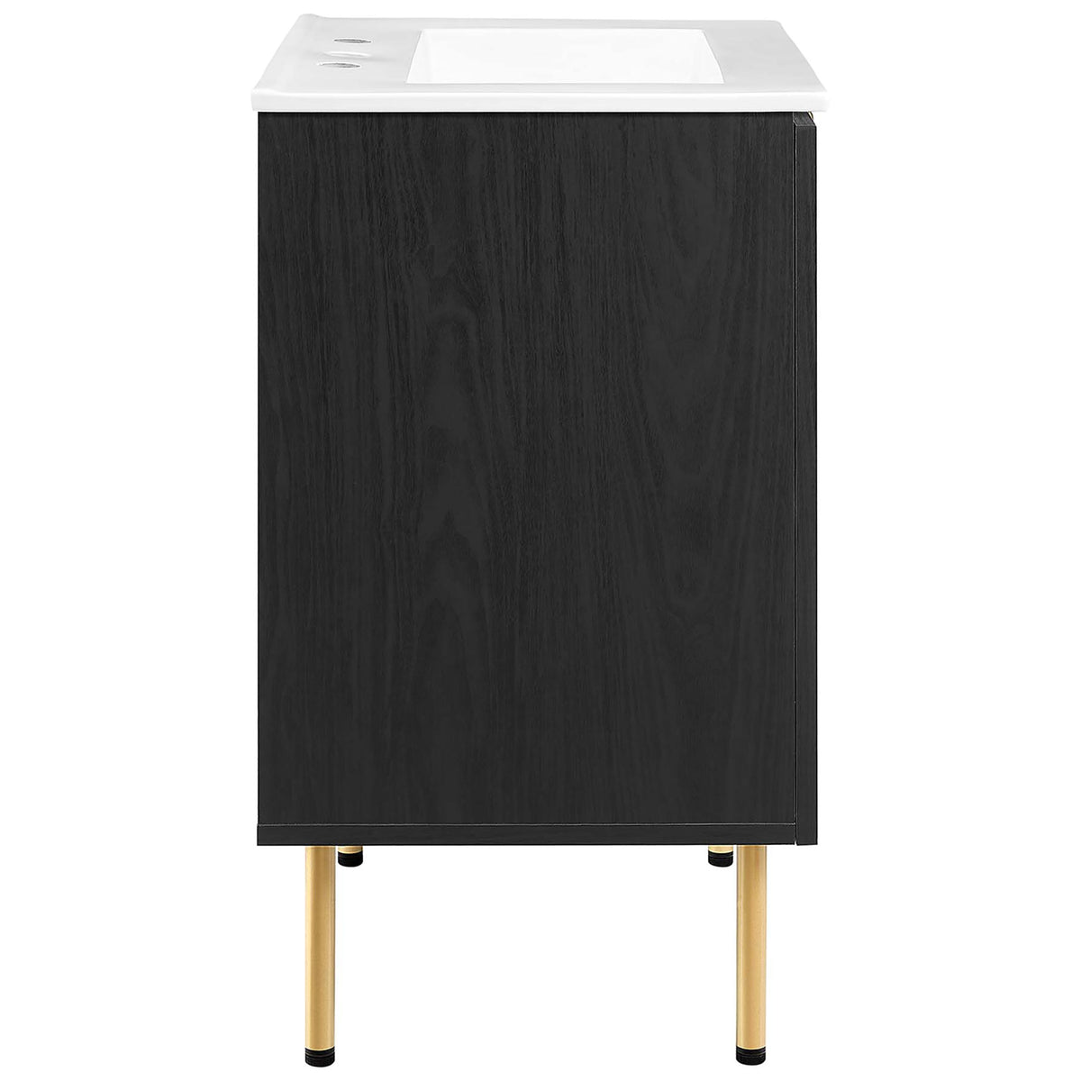 Sleek black wood grain side with slender gold legs and clean, modern profile || EEI-6693-BLK-WHI || side_studio