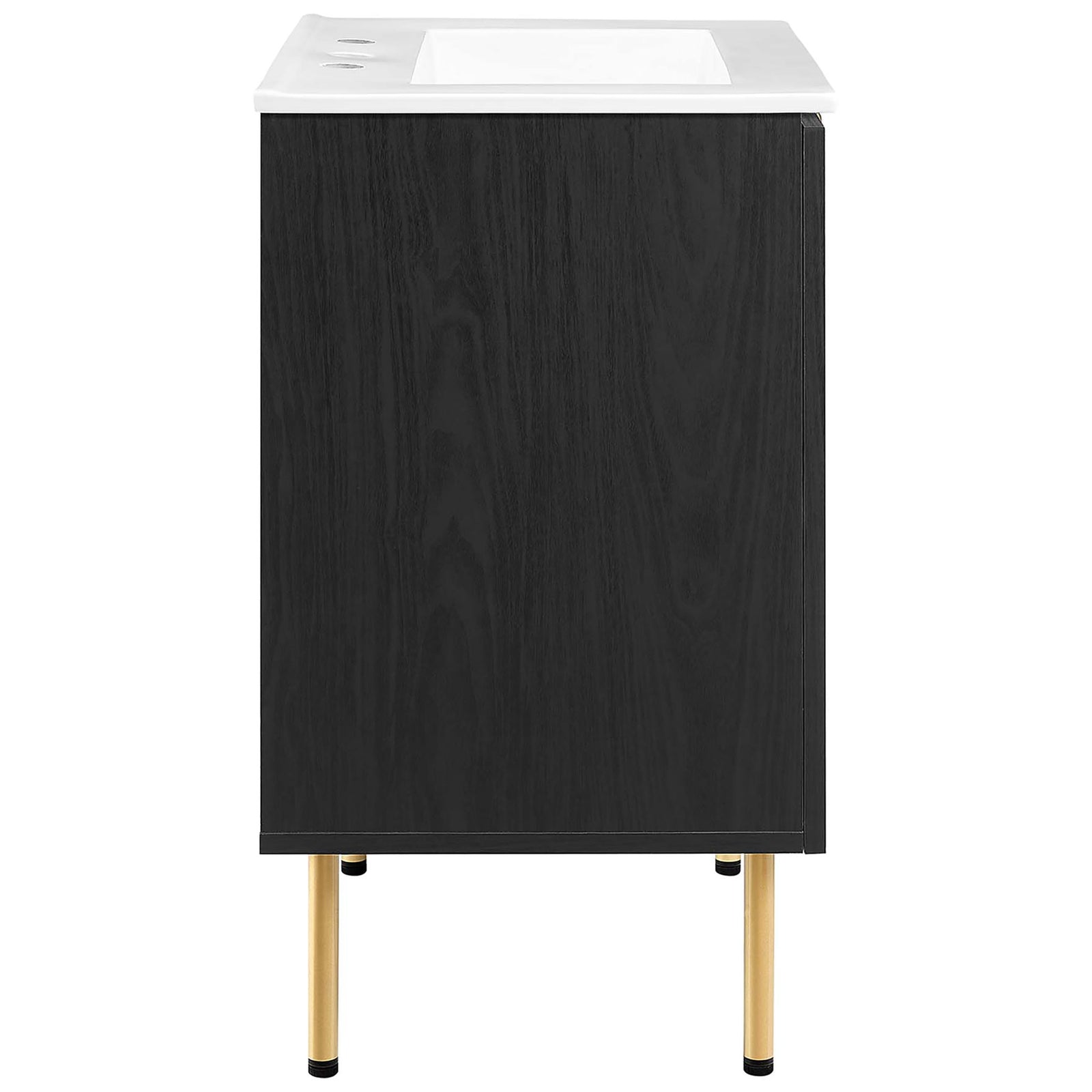 Sleek black wood grain side with slender gold legs and clean, modern profile || EEI-6693-BLK-WHI || side_studio