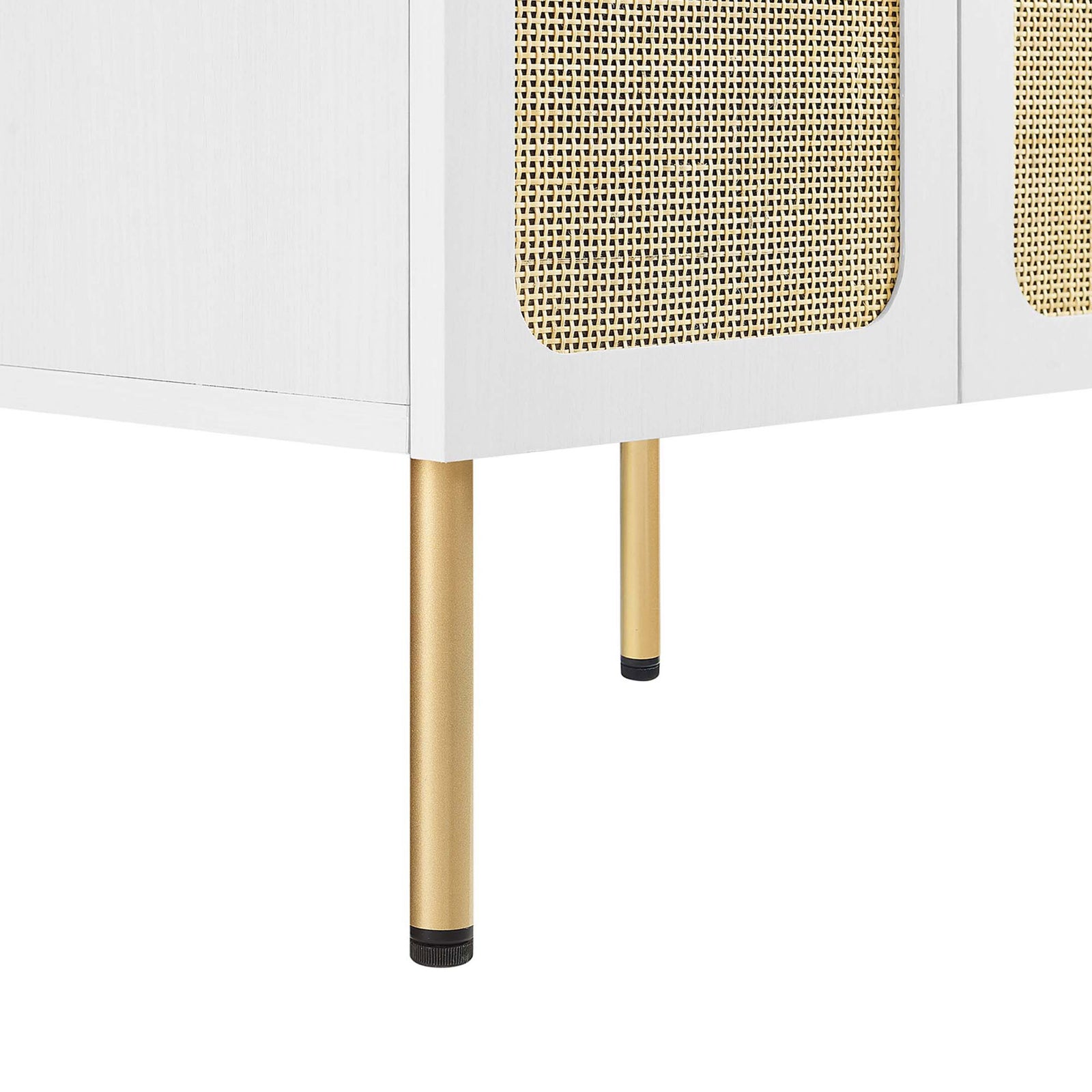 Brass-tone metal legs with adjustable feet provide stability and lift || EEI-6693-WHI-WHI || leg_studio