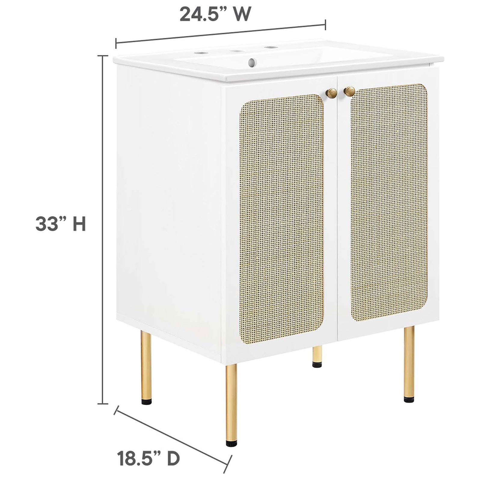 Size diagram with overall width, depth, and height for the vanity and sink || EEI-6693-WHI-WHI || dimension_studio