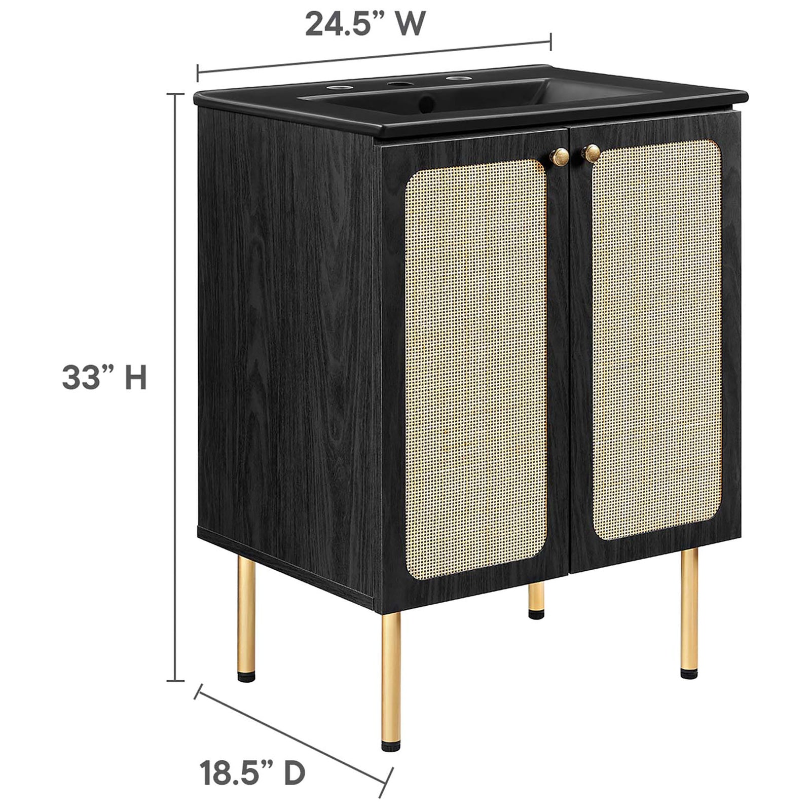 Space-saving vanity brings natural cane texture to compact baths || EEI-6694-BLK-BLK || dimension_studio
