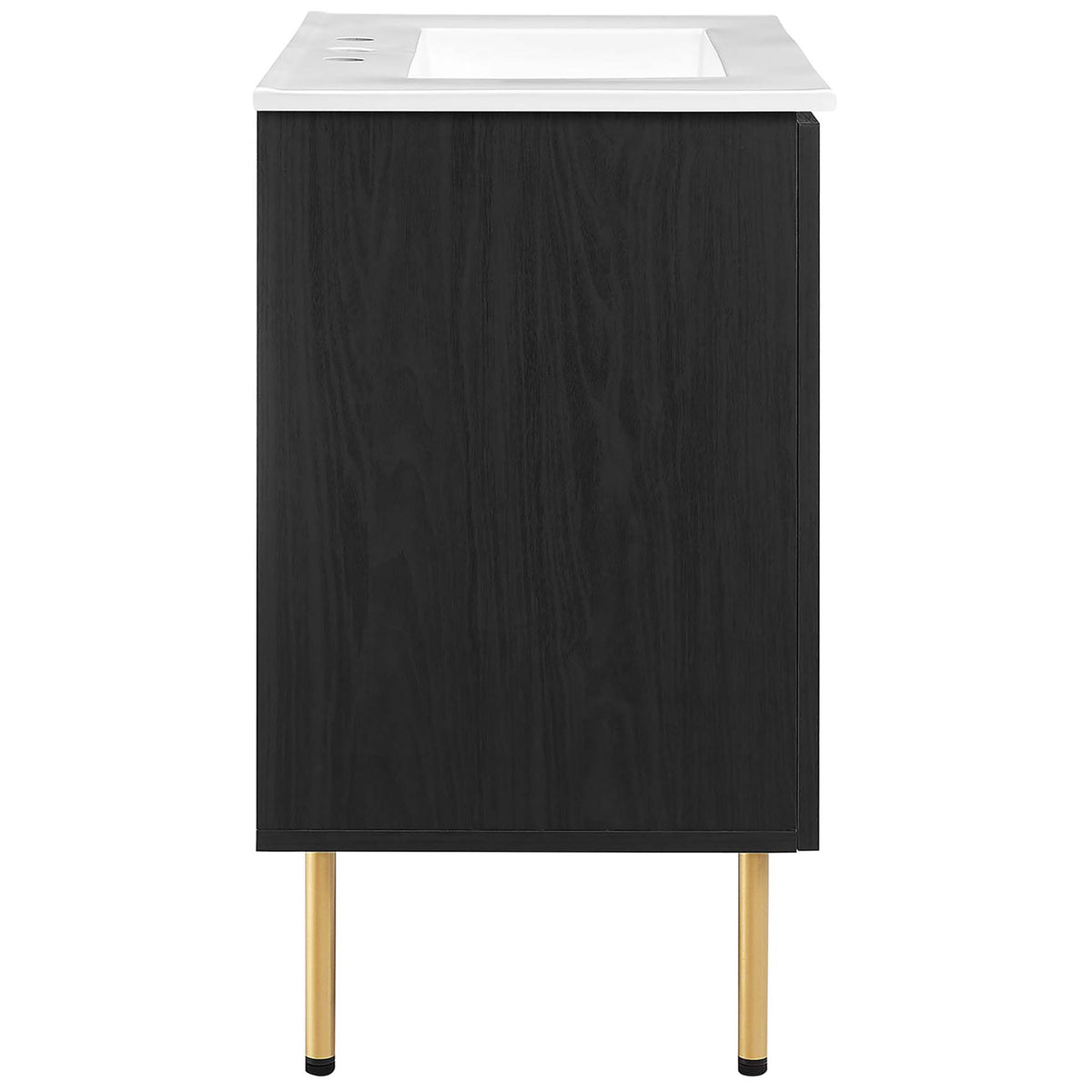 Black wood grain profile shows refined lines and slender brass legs || EEI-6695-BLK-WHI || side_studio