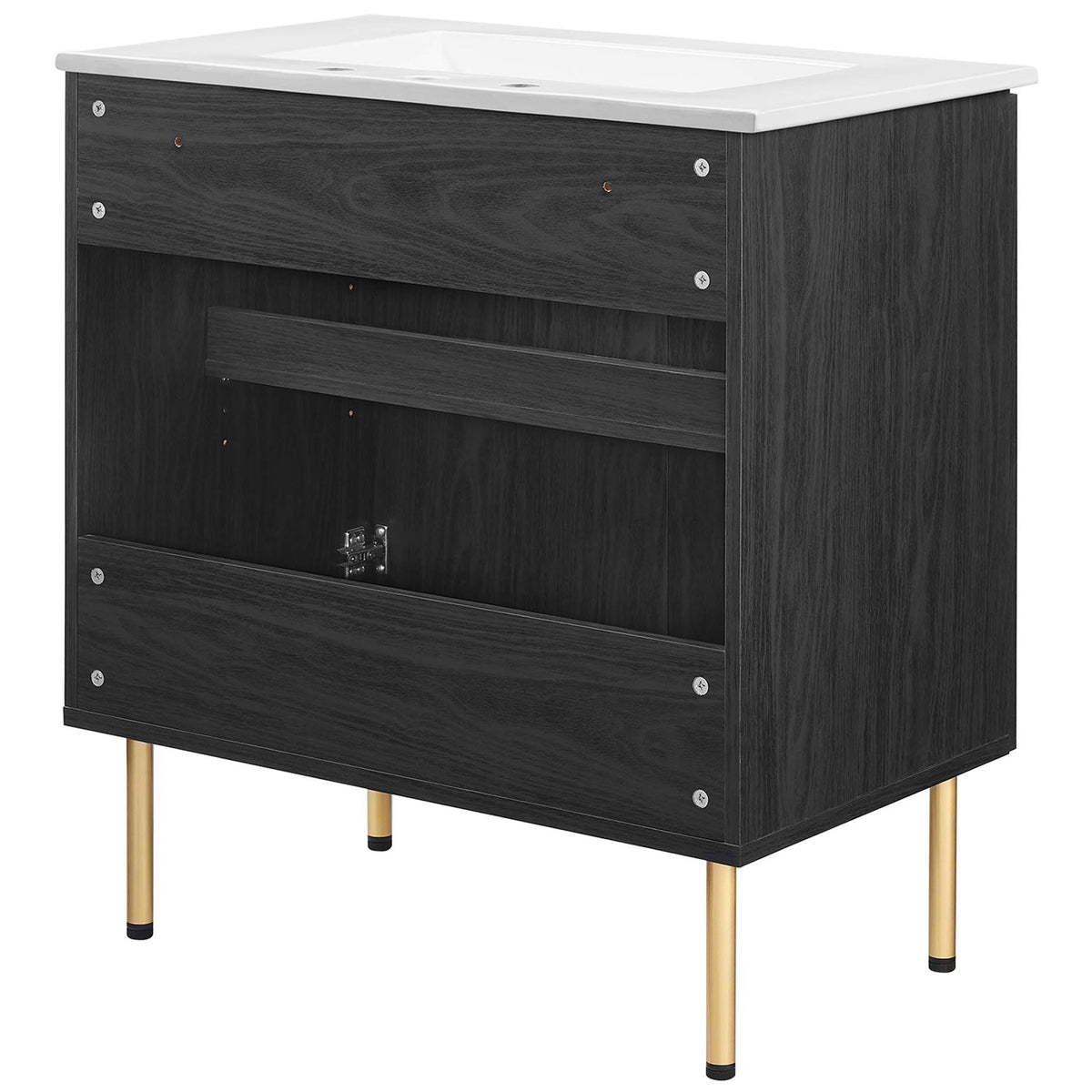 Back panel with generous service opening simplifies plumbing access || EEI-6695-BLK-WHI || back_angle_studio