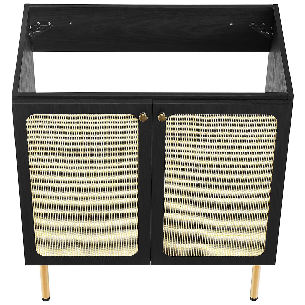 Sturdy cabinet body prepared for countertop installation || EEI-6695-BLK-WHI || top_angle_partial_studio
