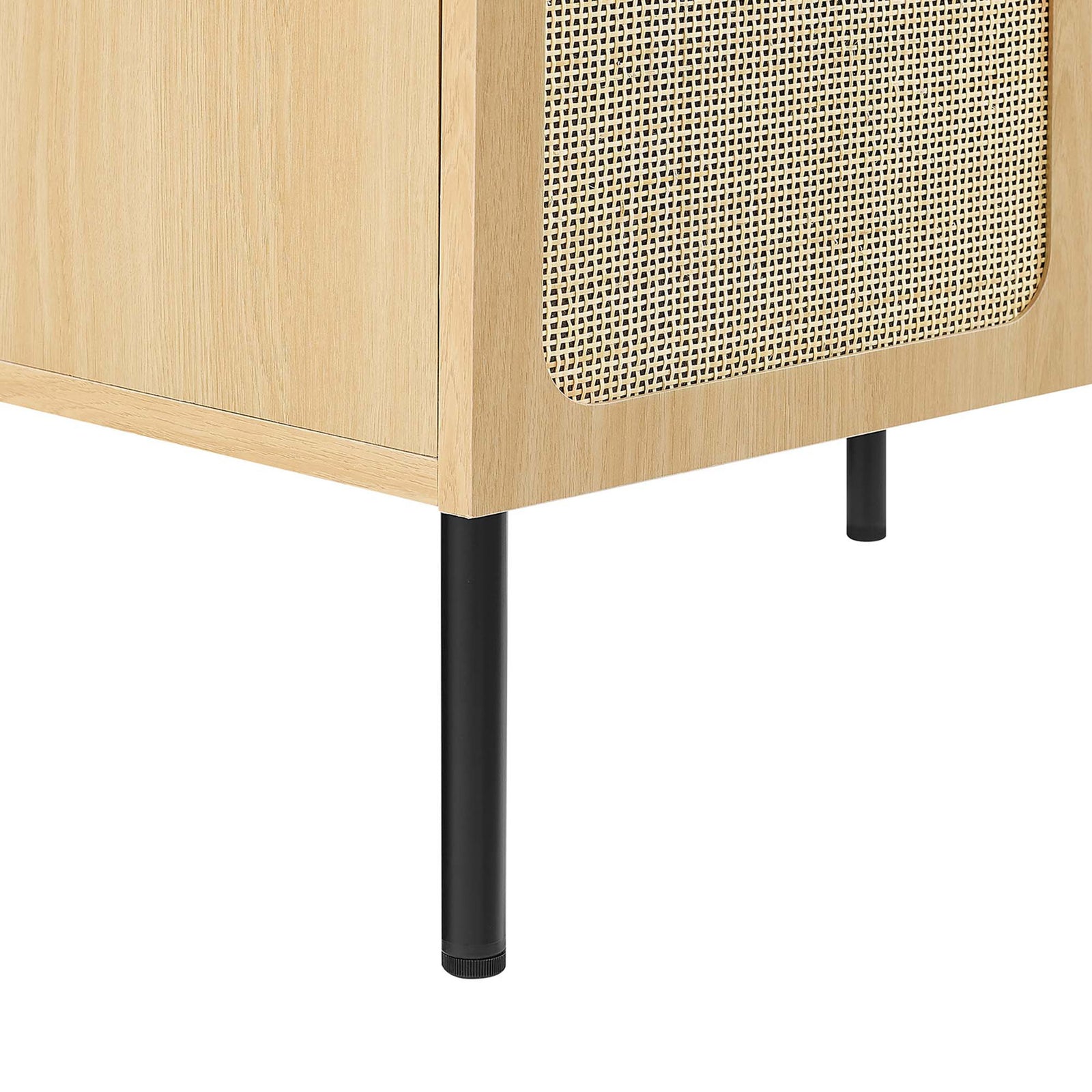 Slim black metal legs with adjustable feet ensure stability || EEI-6695-OAK-WHI || leg_studio