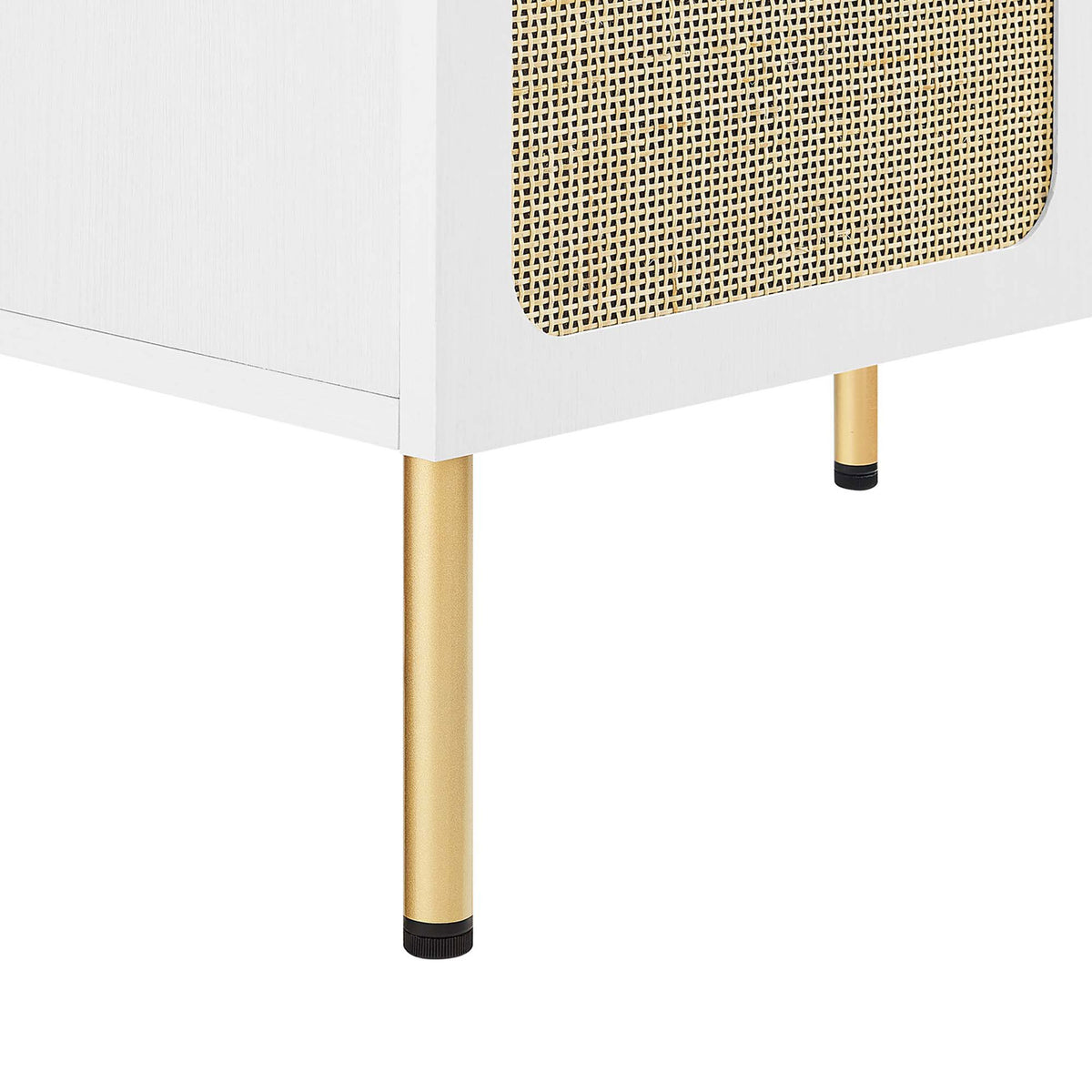 Tall brass-tone legs with adjustable feet lend a light, modern lift || EEI-6695-WHI-WHI || leg_studio