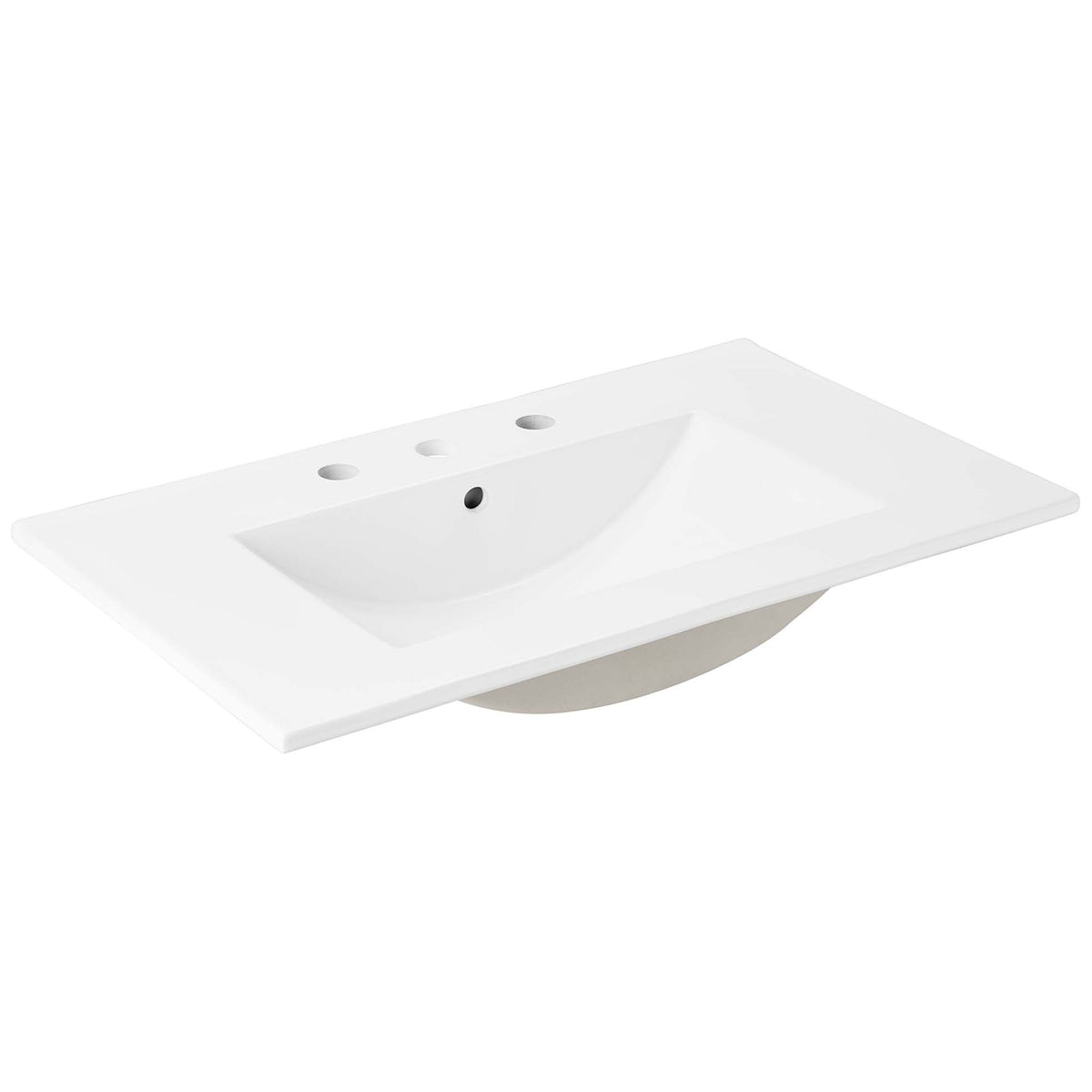 Ceramic sink top with spacious basin and three-hole deck for widespread faucet || EEI-6695-WHI-WHI || front_angle_partial_studio