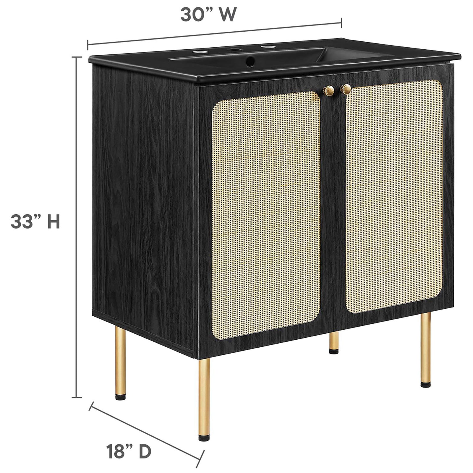 Balanced proportions bring airy cane texture to a wider vanity || EEI-6696-BLK-BLK || dimension_studio