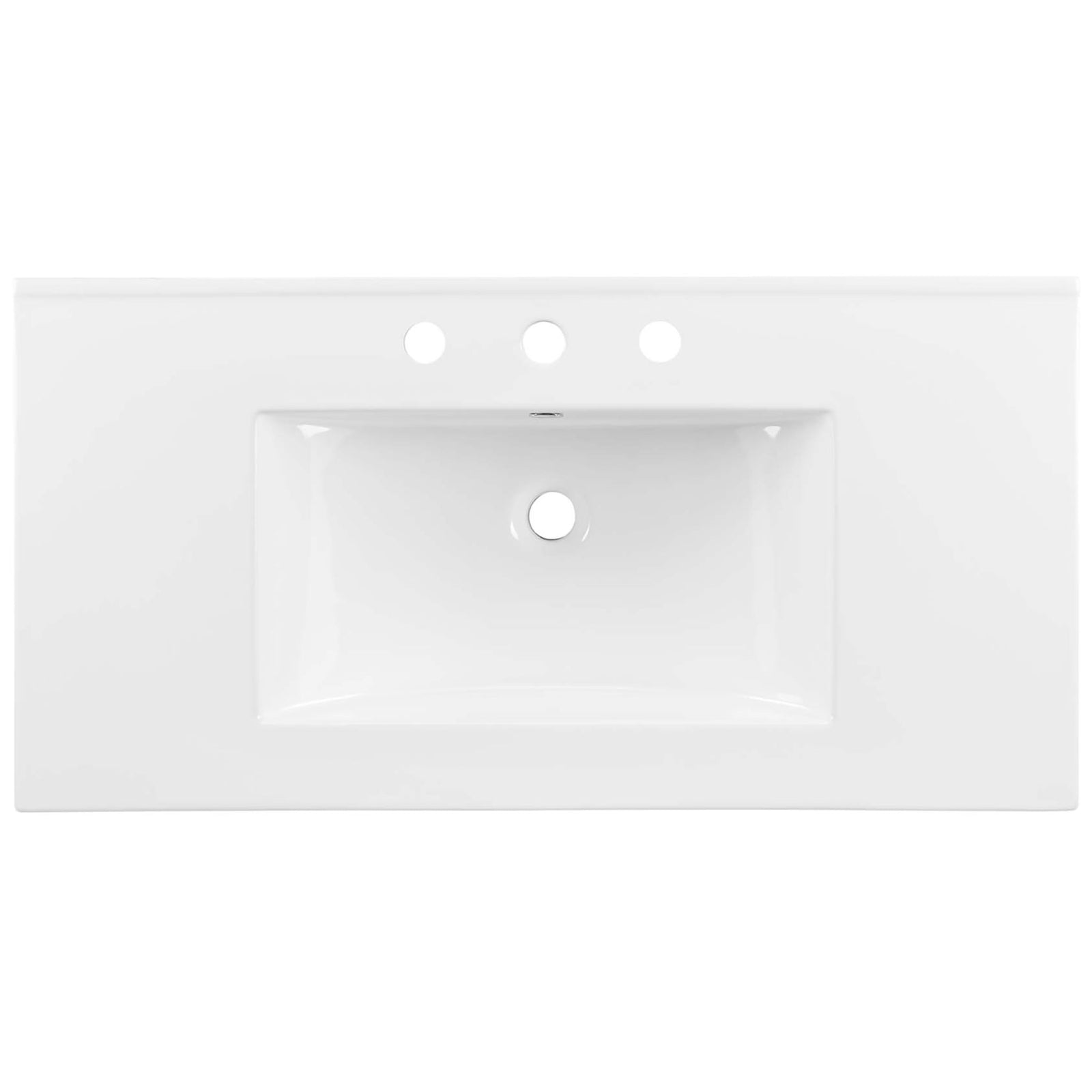 Bright white counter surface with three predrilled faucet holes || EEI-6697-BLK-WHI || top_partial_studio