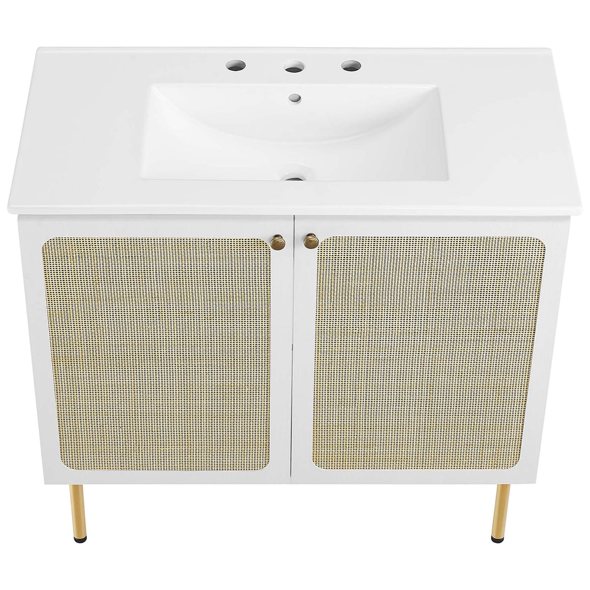 Generous ceramic basin with three-hole widespread deck and smooth counter rim || EEI-6697-WHI-WHI || top_angle_studio