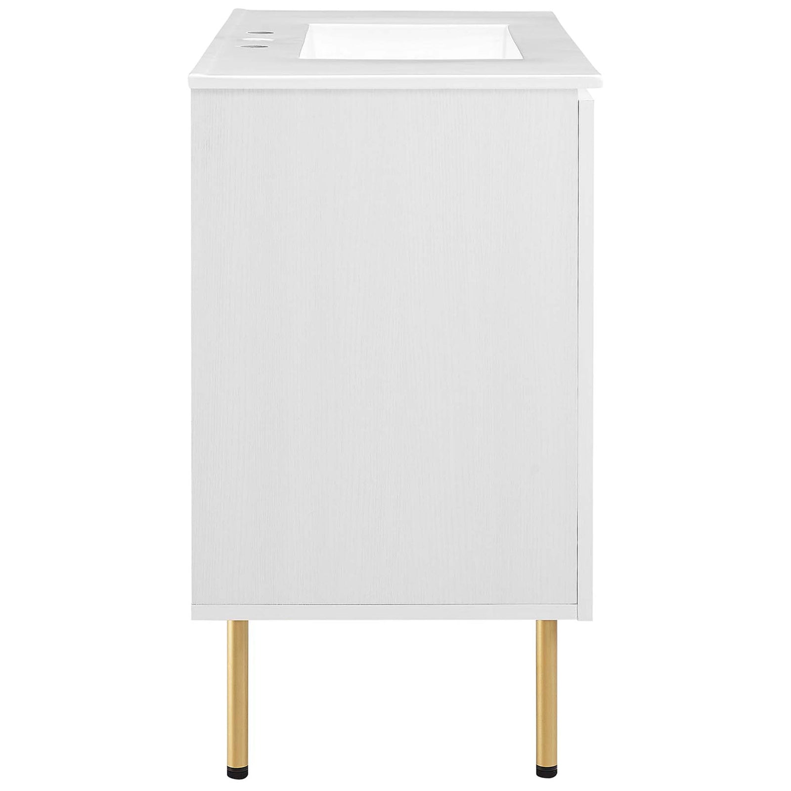 Minimalist side profile with slim legs and crisp integrated countertop || EEI-6697-WHI-WHI || side_studio