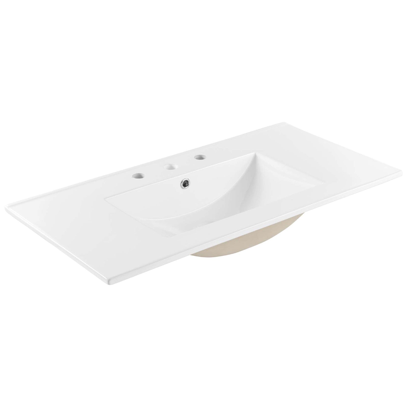Ceramic sink top with deep rectangular basin and three faucet holes || EEI-6697-WHI-WHI || front_angle_partial_studio