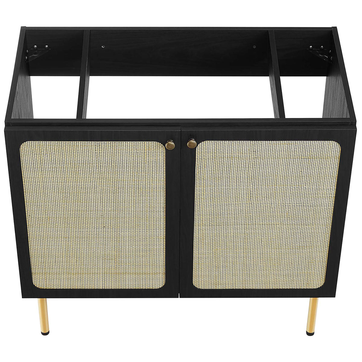 Open cabinet top with sink cutout and dual cane doors || EEI-6698-BLK-BLK || top_angle_partial_studio