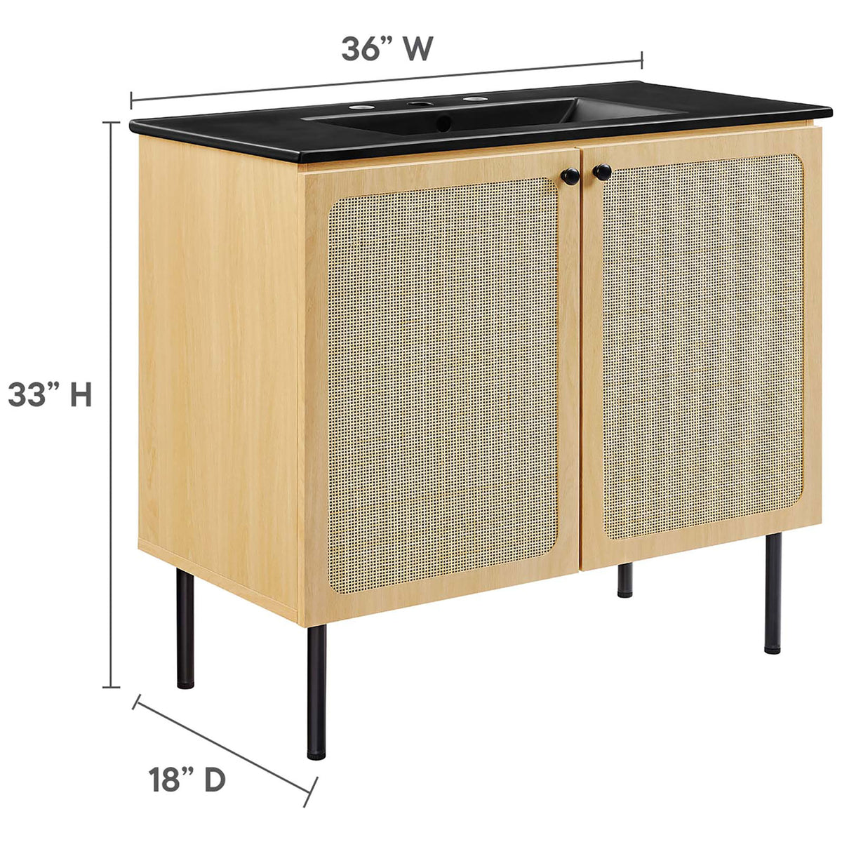 Clear sizing details help plan your bathroom update with confidence. || EEI-6698-OAK-BLK || dimension_studio