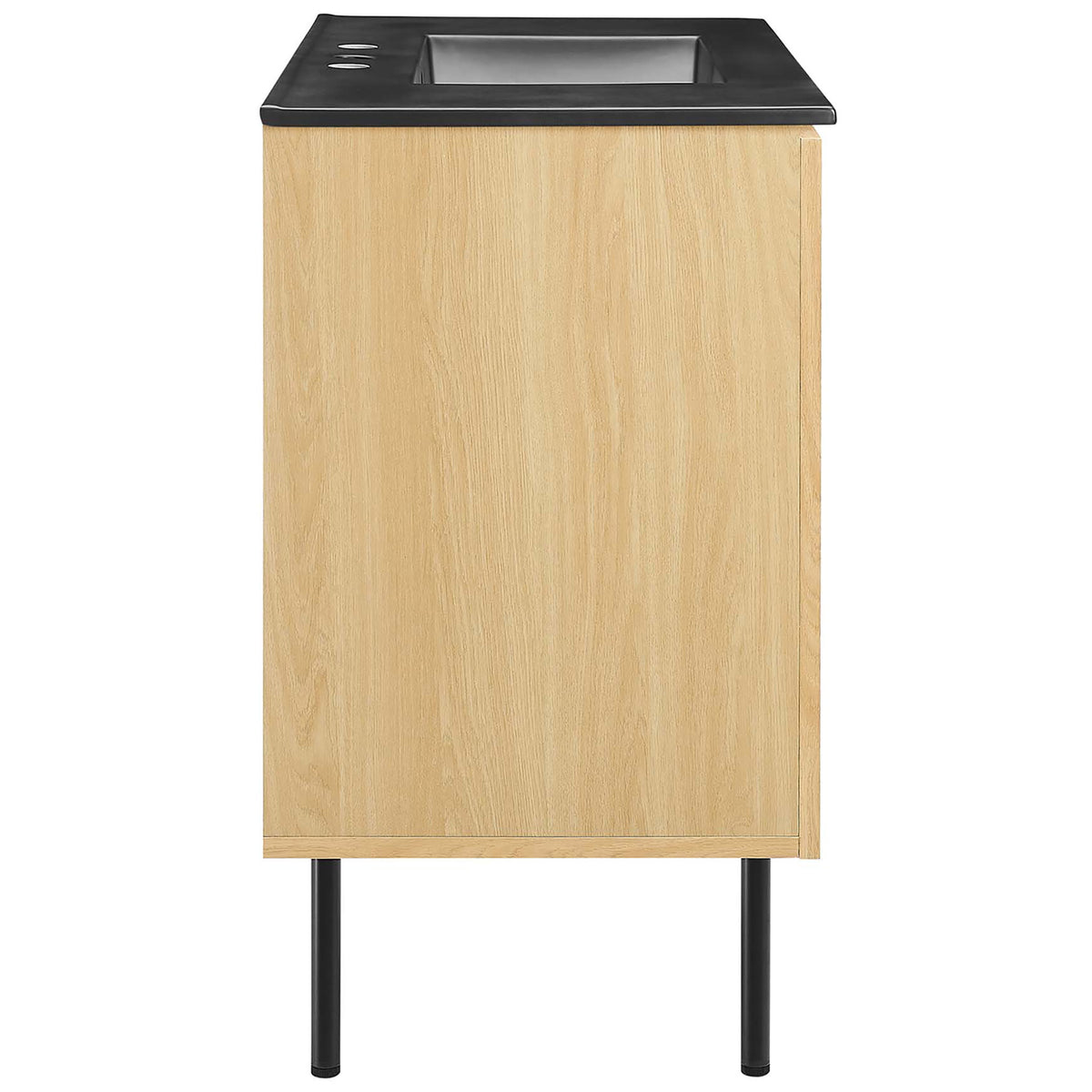 Clean side profile with sturdy black legs and refined edges. || EEI-6698-OAK-BLK || side_studio