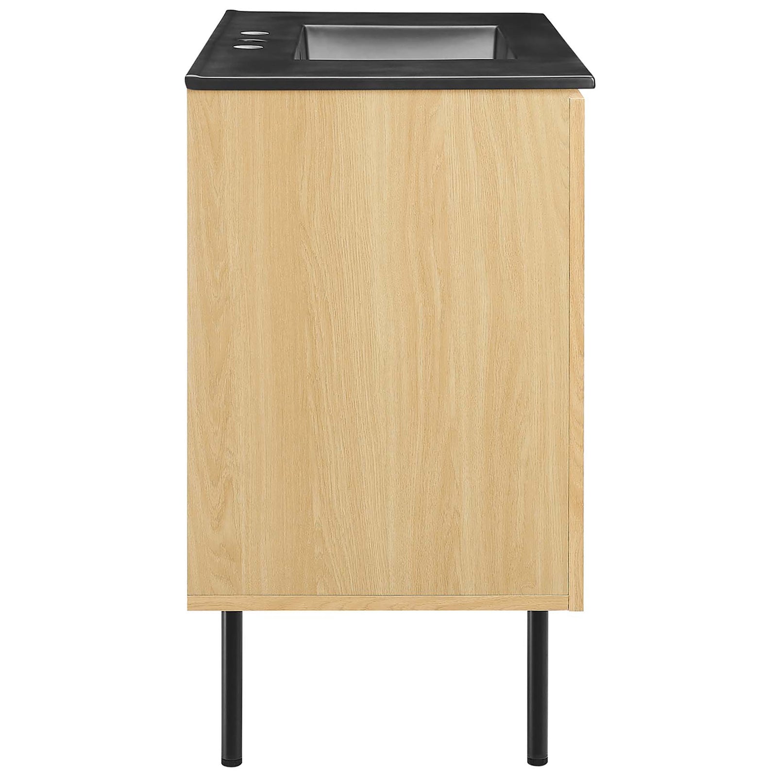 Clean side profile with sturdy black legs and refined edges. || EEI-6698-OAK-BLK || side_studio