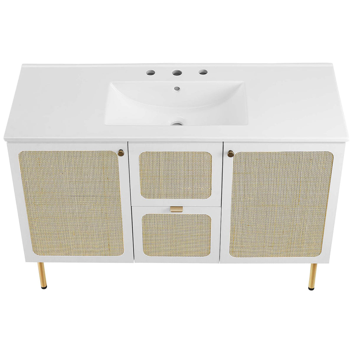 Generous integrated countertop and basin provide ample space for daily essentials || EEI-6699-WHI-WHI || top_angle_studio