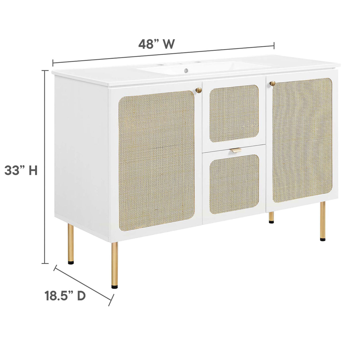 Sized at 48 inches wide by 18.5 inches deep and 33.5 inches high for a perfect fit || EEI-6699-WHI-WHI || dimension_studio