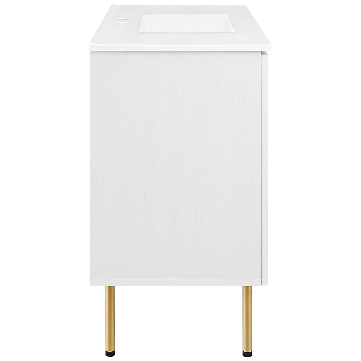 Streamlined silhouette with white wood-grain finish and gold-finished legs || EEI-6699-WHI-WHI || side_studio