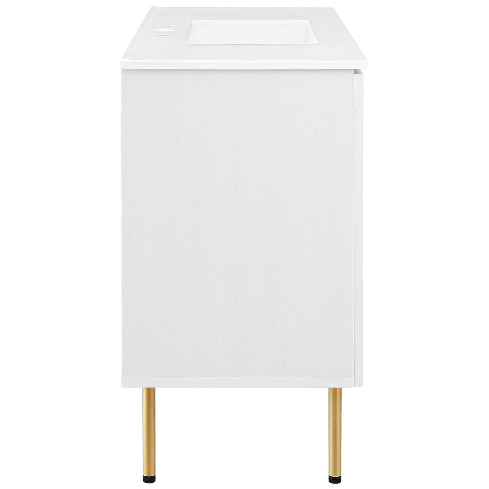 Streamlined silhouette with white wood-grain finish and gold-finished legs || EEI-6699-WHI-WHI || side_studio