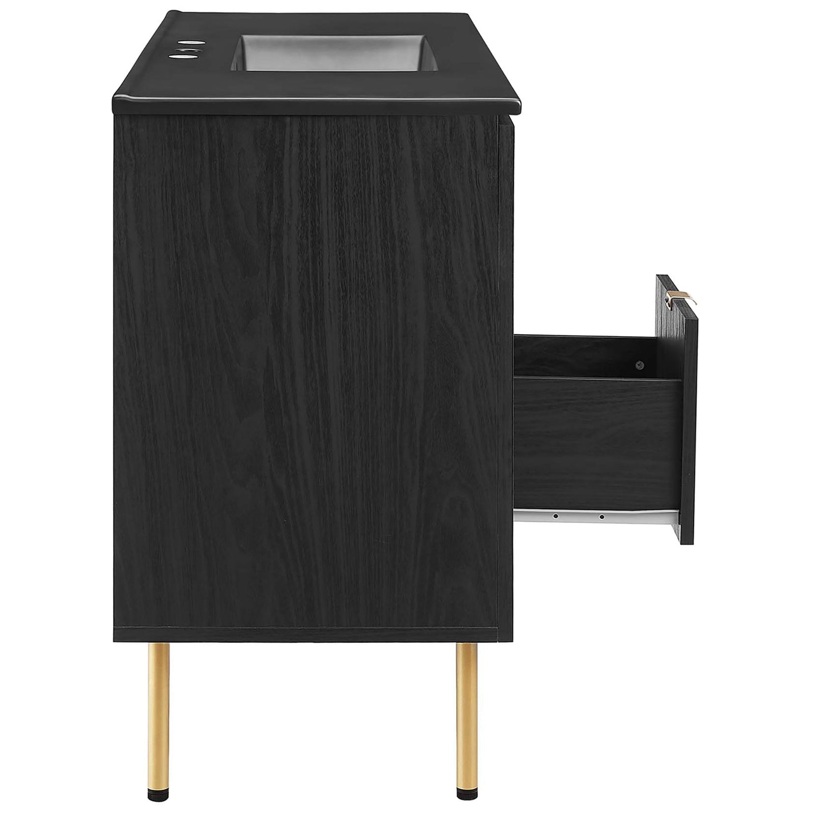Smart storage with a smooth-glide drawer adds everyday convenience to this modern vanity. || EEI-6700-BLK-BLK || side_open_studio