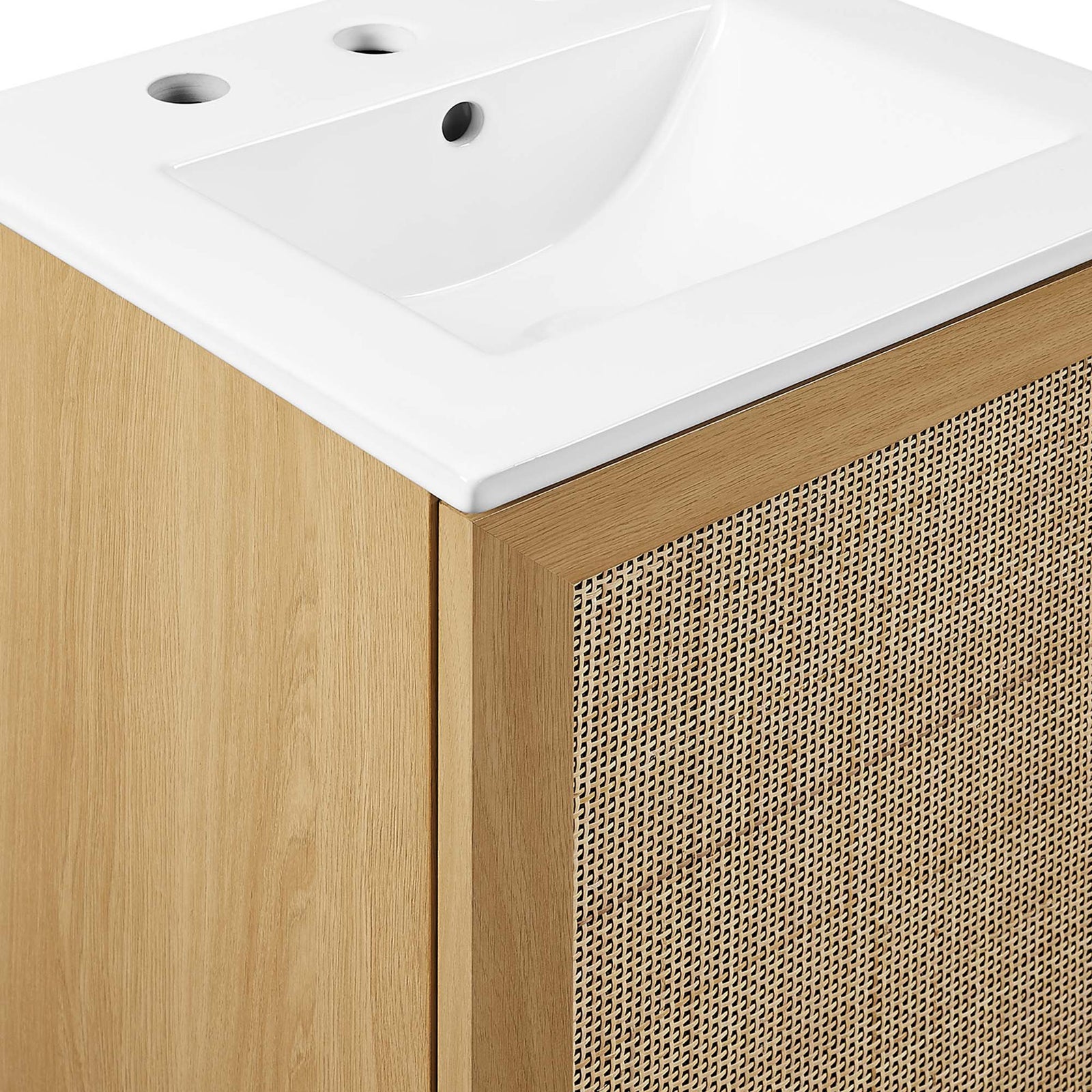 Smooth ceramic rim meets the textured rattan door frame || EEI-6711-OAK-WHI || detail_studio