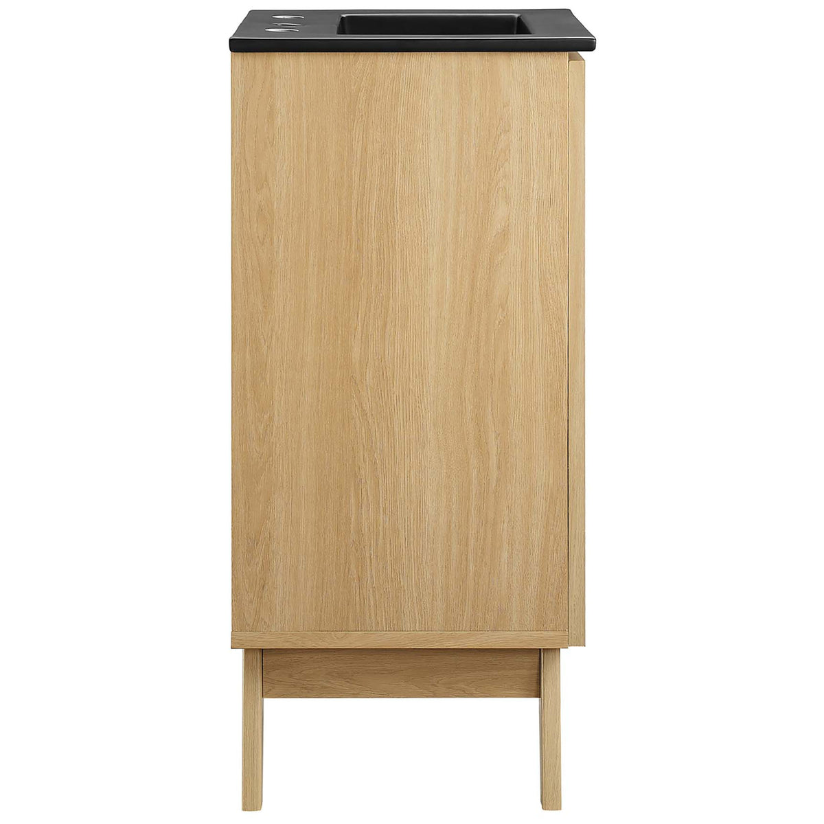Slim oak profile with black sink shows clean lines and compact depth || EEI-6712-OAK-BLK || side_studio