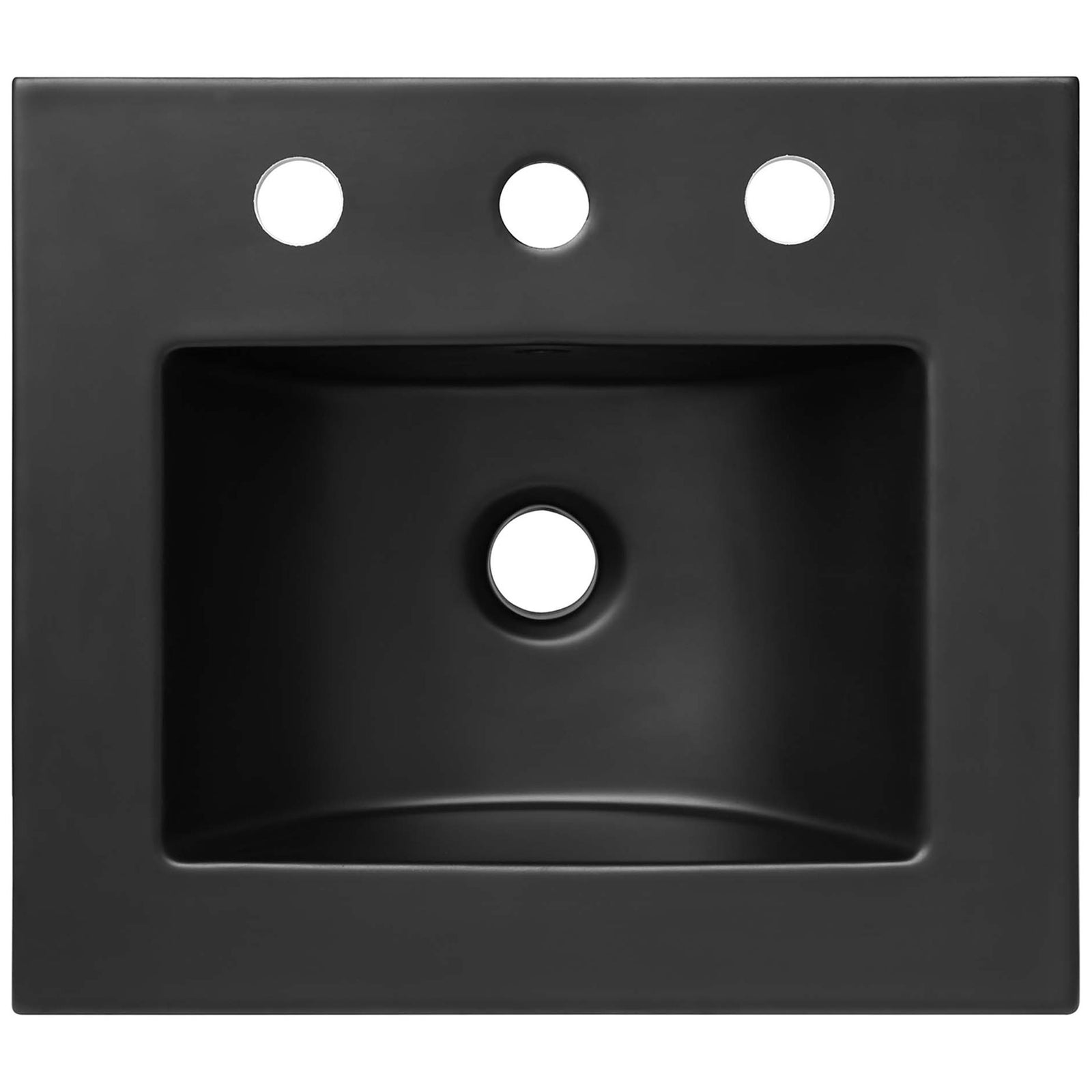 Black ceramic sink with three-hole faucet configuration || EEI-6712-OAK-BLK || top_partial_studio