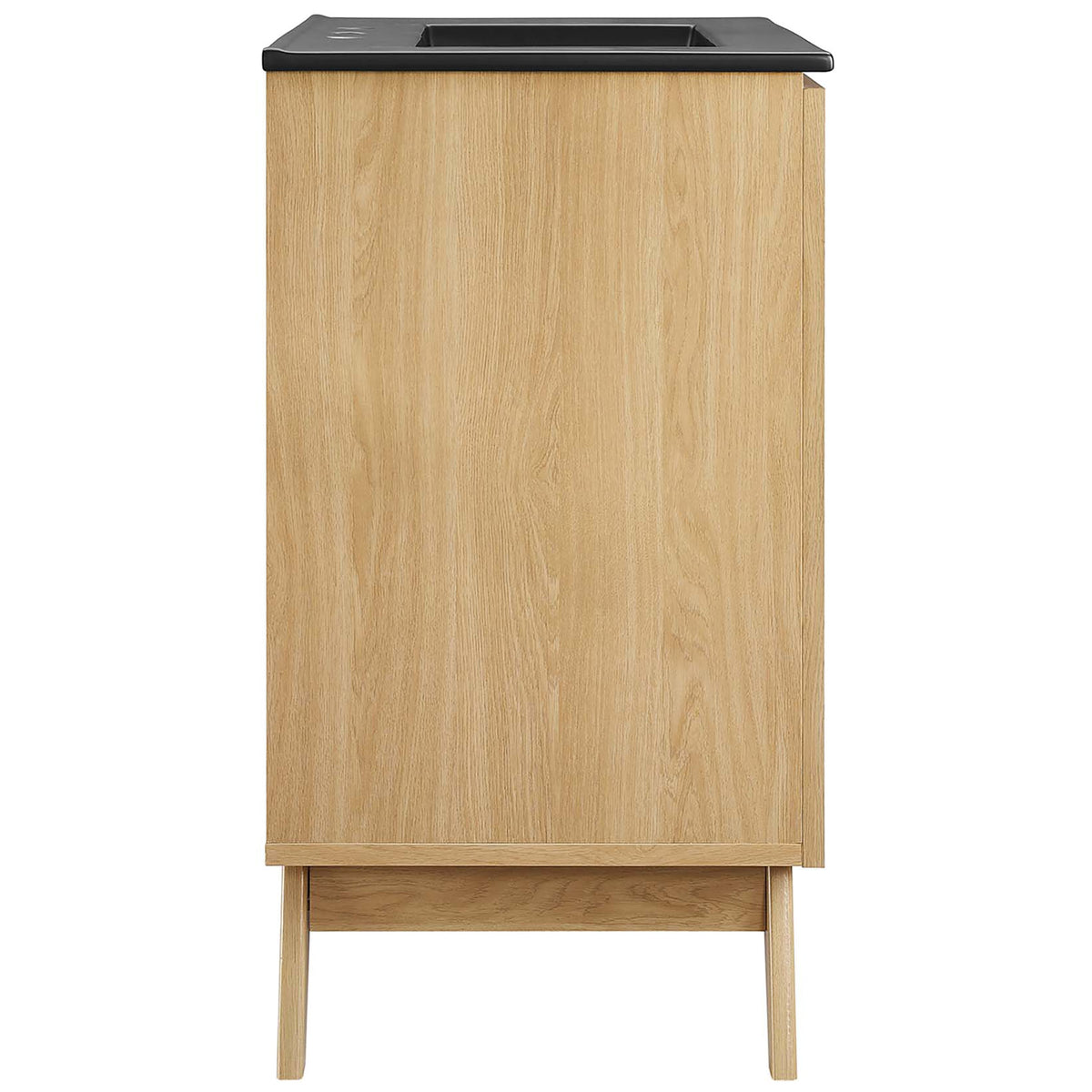Streamlined silhouette with splayed legs and smooth oak wood grain adds airy mid-century charm || EEI-6716-OAK-BLK || side_studio