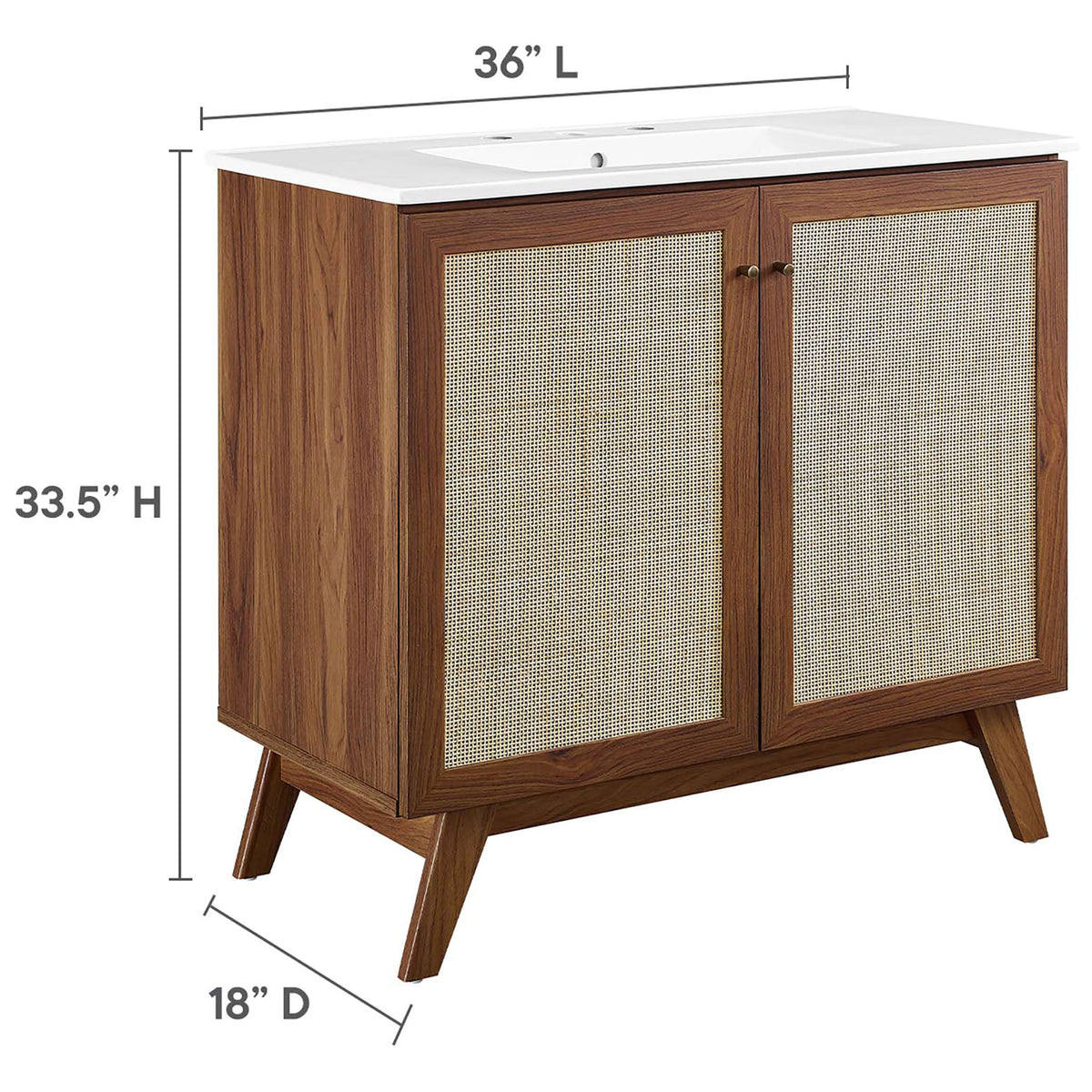 Spacious 36-inch vanity balances ample storage with a slim 18-inch depth || EEI-6717-WAL-WHI || dimension_studio
