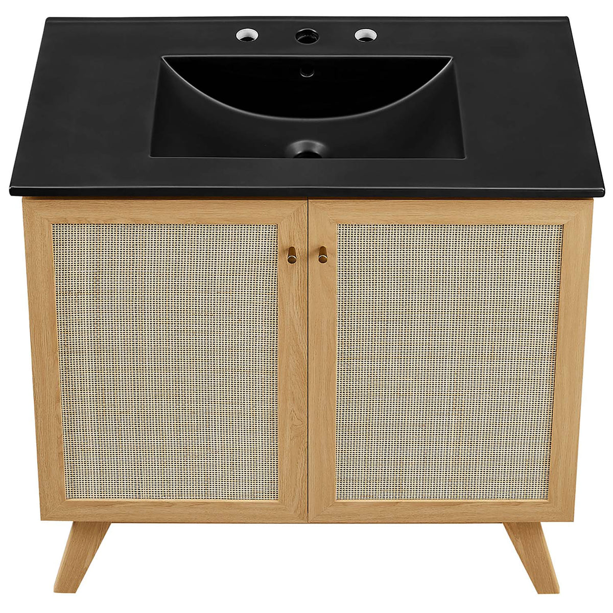 Matte black counter with integrated basin and pre-drilled faucet holes for easy setup || EEI-6718-OAK-BLK || top_studio