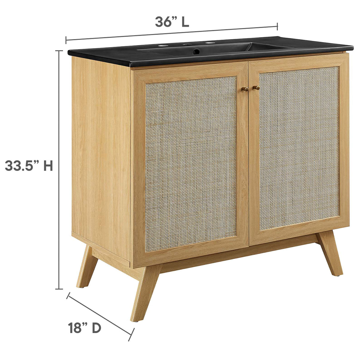 Spacious 36-inch vanity maximizes storage while maintaining a sleek profile || EEI-6718-OAK-BLK || dimension_studio