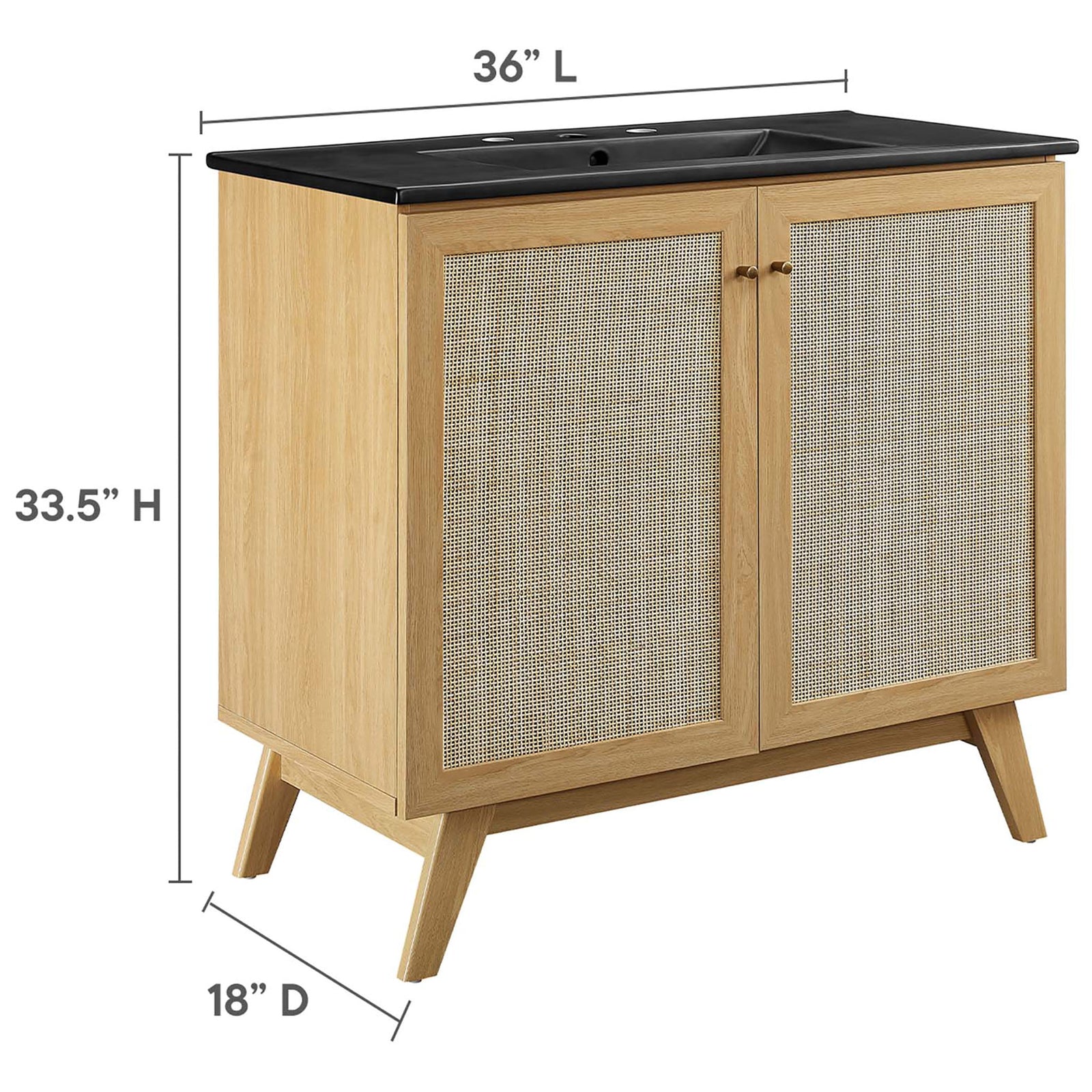 Spacious 36-inch vanity maximizes storage while maintaining a sleek profile || EEI-6718-OAK-BLK || dimension_studio