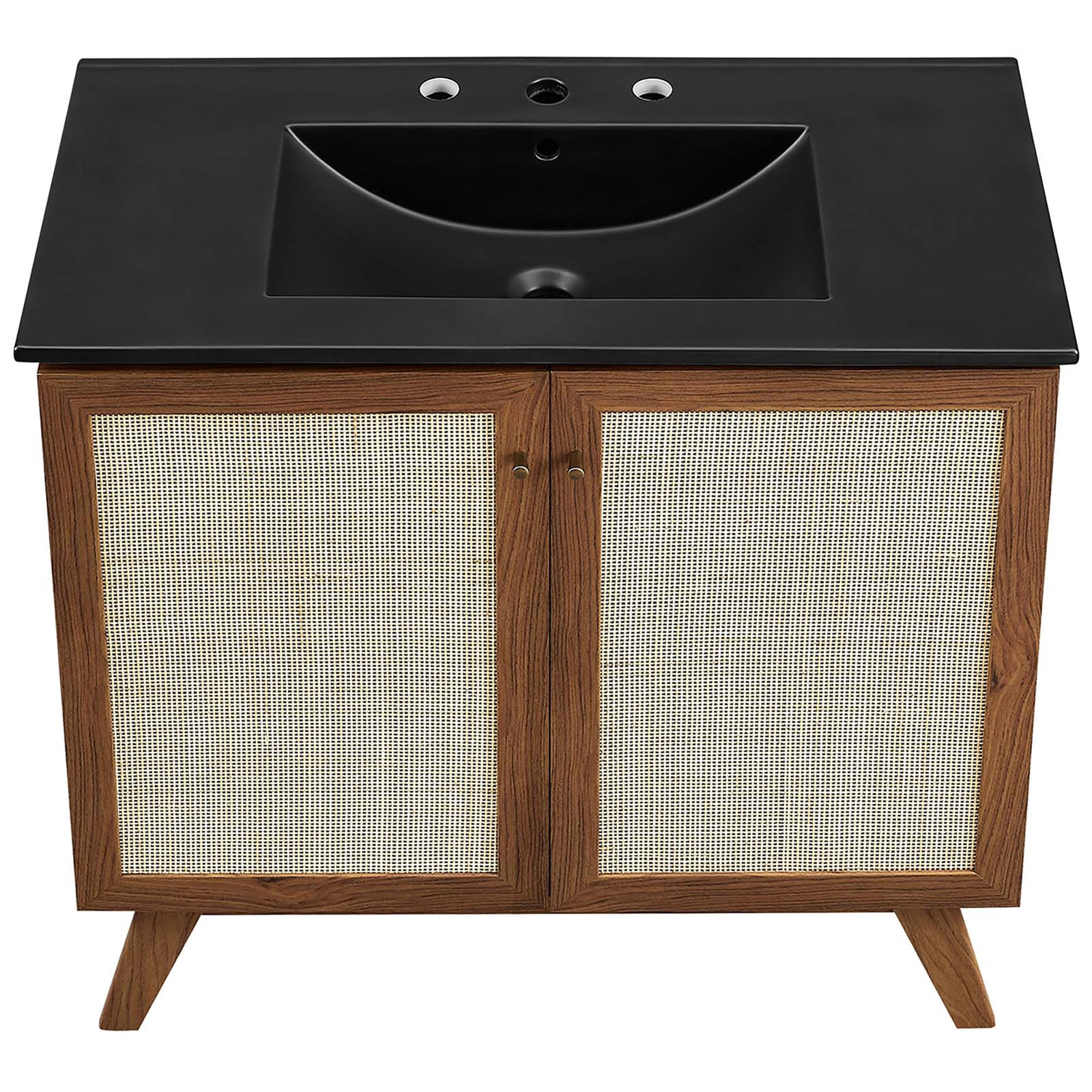 Wide counter surrounds a deep basin for convenient daily routines. || EEI-6718-WAL-BLK || top_studio