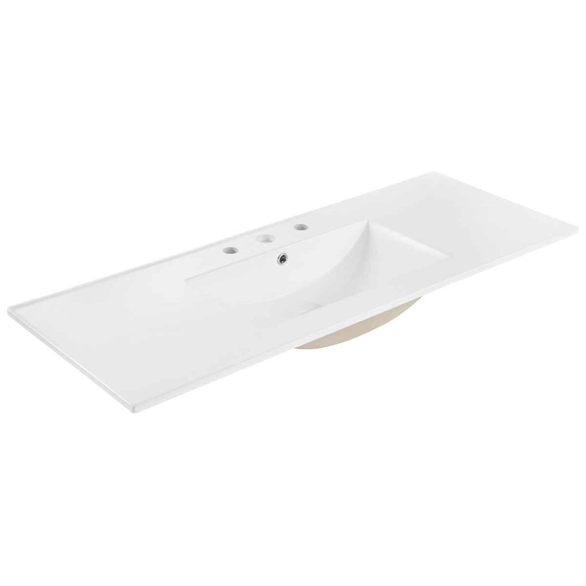 48-inch white ceramic sink top with a rectangular basin and 8-inch widespread faucet holes || EEI-6719-WAL-WHI || front_angle_partial_studio