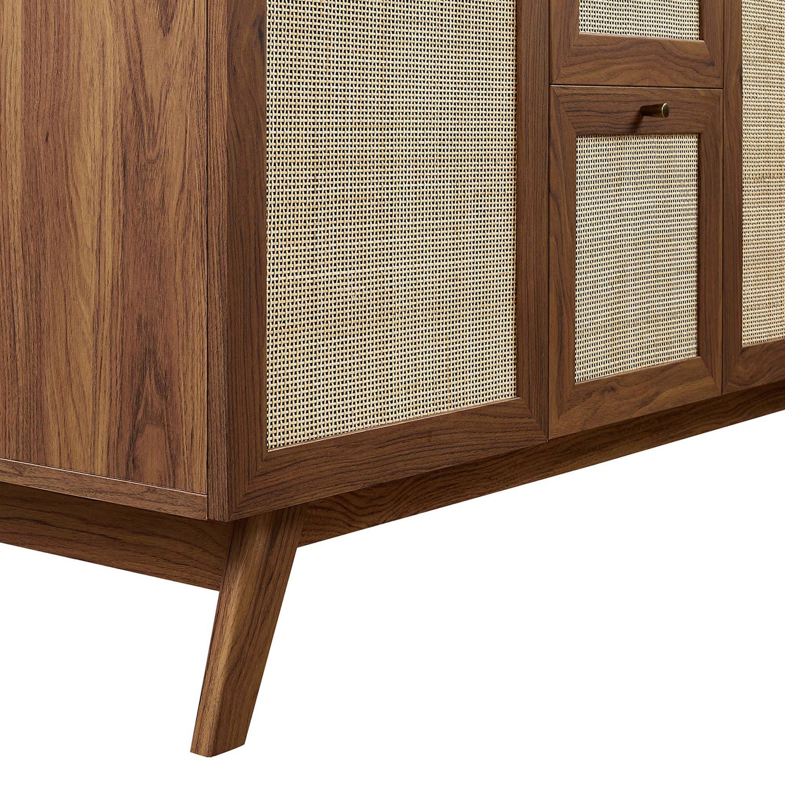 Tapered legs with non-marking foot caps deliver mid-century poise and floor protection. || EEI-6720-WAL-BLK || leg_studio