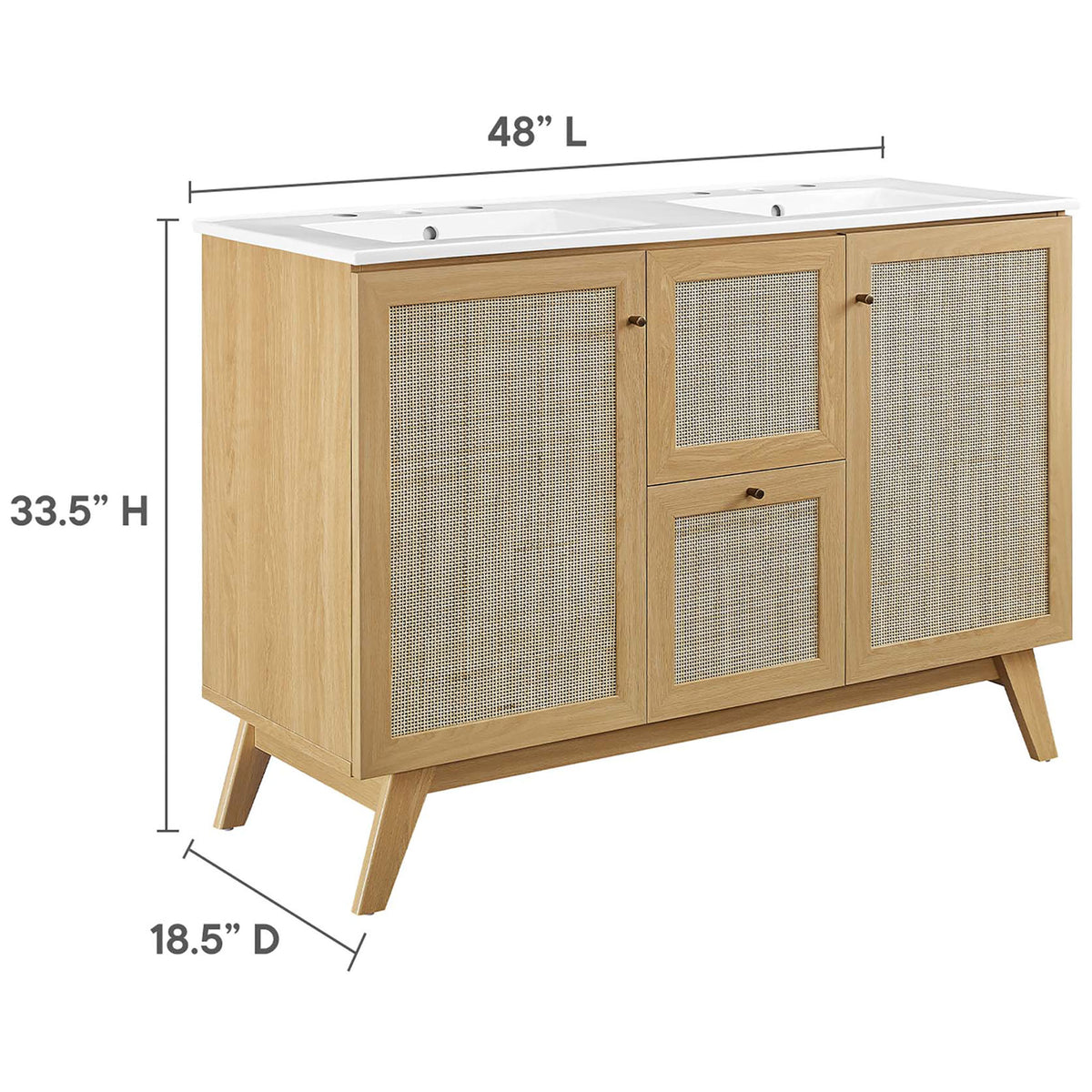 Dimensions of the 48-inch double sink vanity || EEI-6721-OAK-WHI || dimension_studio