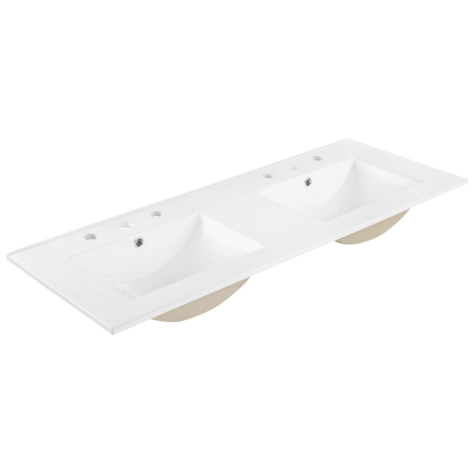 Glossy white double-basin vanity top with predrilled 8-inch widespread holes || EEI-6721-WAL-WHI || front_angle_partial_studio