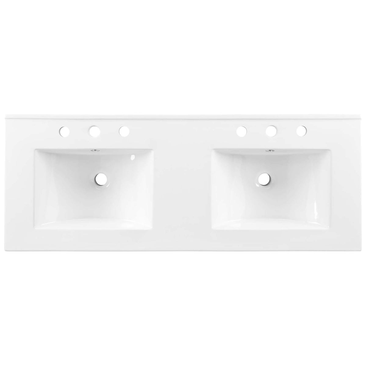 Twin rectangular sinks with 8-inch widespread faucet spacing || EEI-6721-WAL-WHI || top_partial_studio