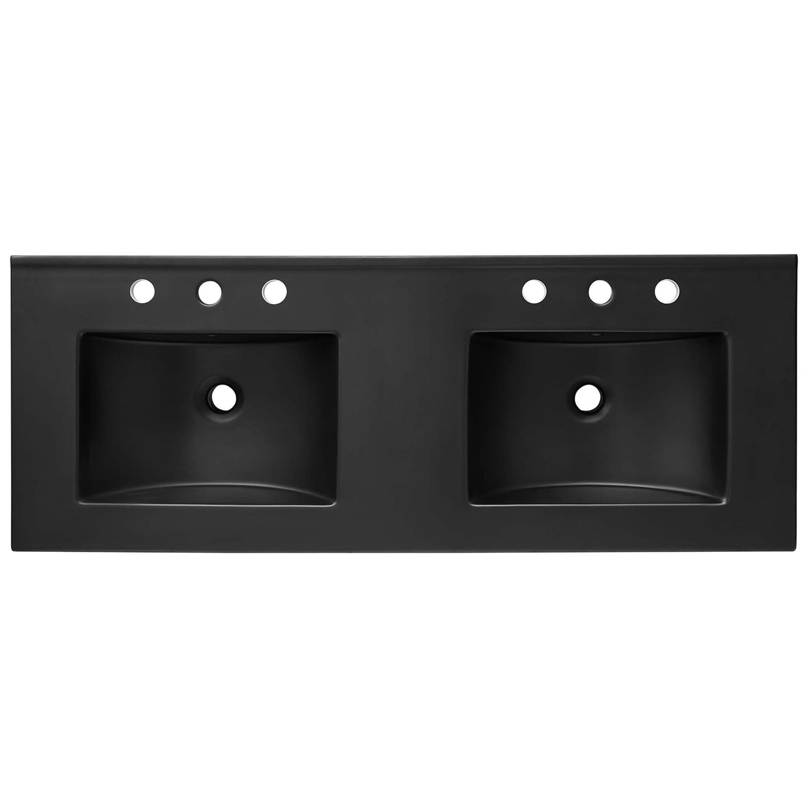 Dual basin countertop with predrilled 8 inch widespread faucet holes for effortless installation || EEI-6722-OAK-BLK || top_partial_studio