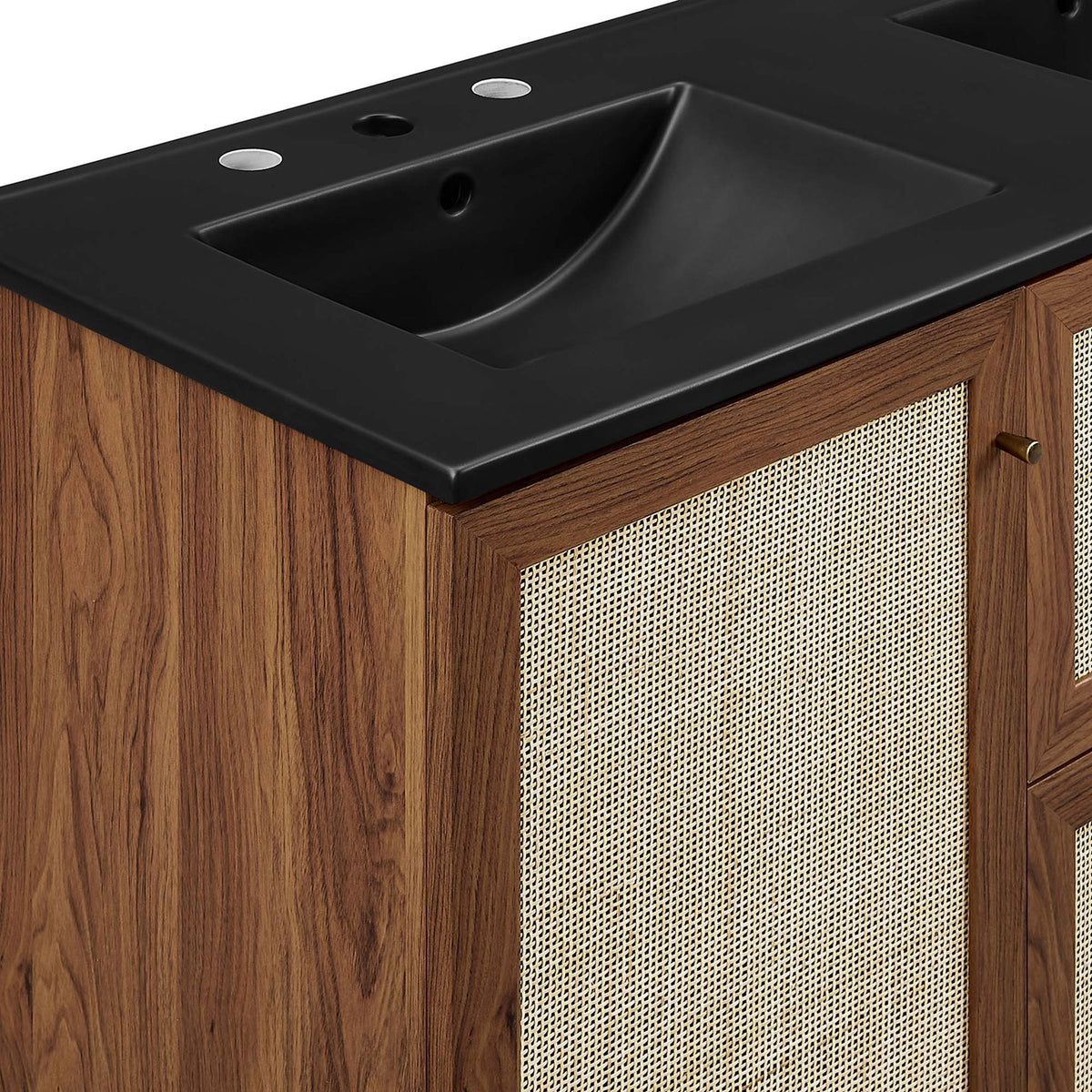 Textured rattan panels meet a matte black sink for striking contrast || EEI-6722-WAL-BLK || detail_studio