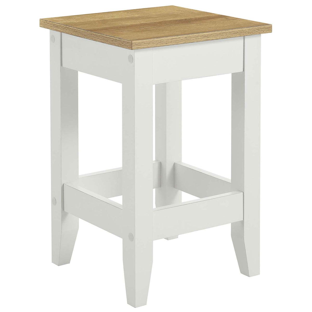 Clean-lined kitchen stool with wood grain seat and tapered white legs for a bright, modern look || EEI-6729-OAK-WHI || front_angle_studio