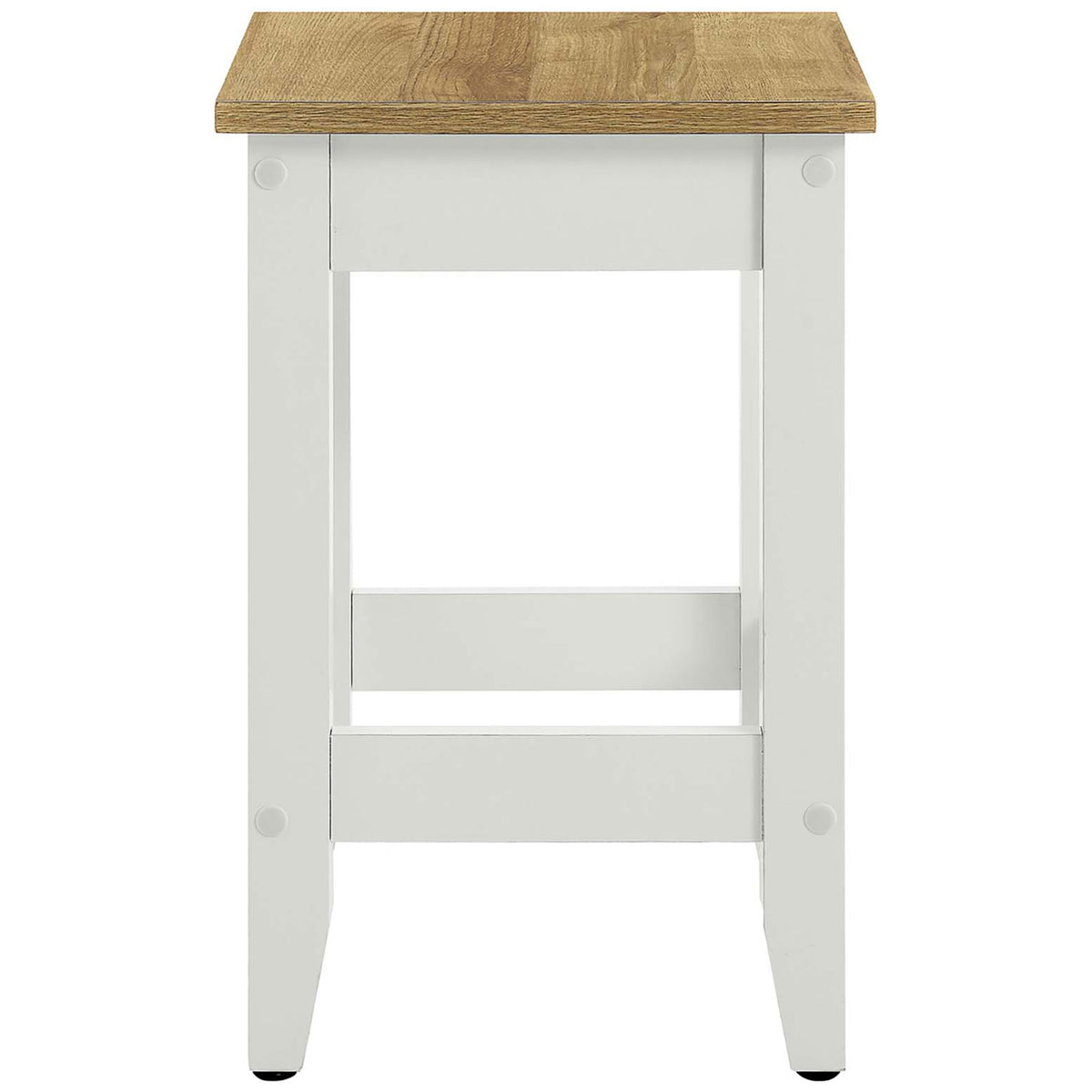 Compact oak and white stool with square seat and footrest support for everyday comfort || EEI-6729-OAK-WHI || back_studio