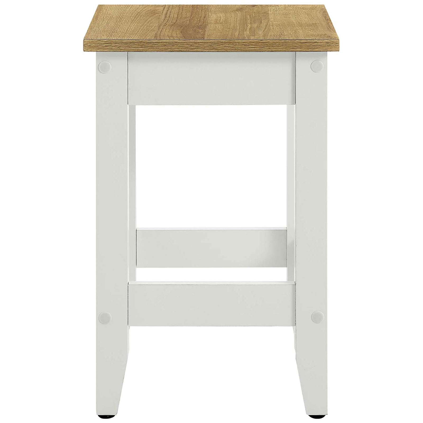 Compact oak and white stool with square seat and footrest support for everyday comfort || EEI-6729-OAK-WHI || back_studio