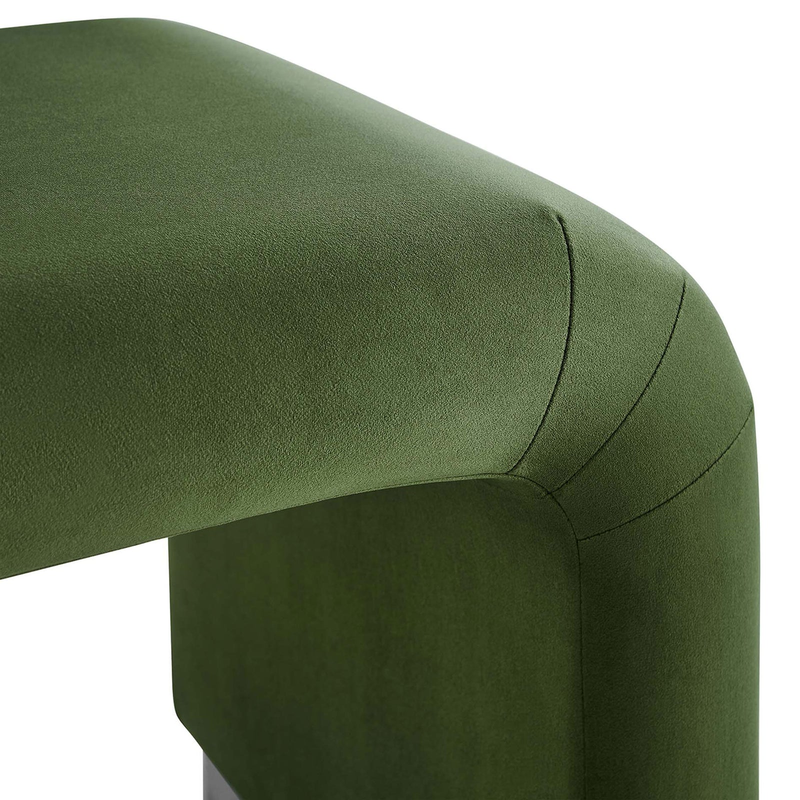 Plush performance velvet with precise stitching along the curved waterfall edge || EEI-6733-BLK-MOS || detail_studio