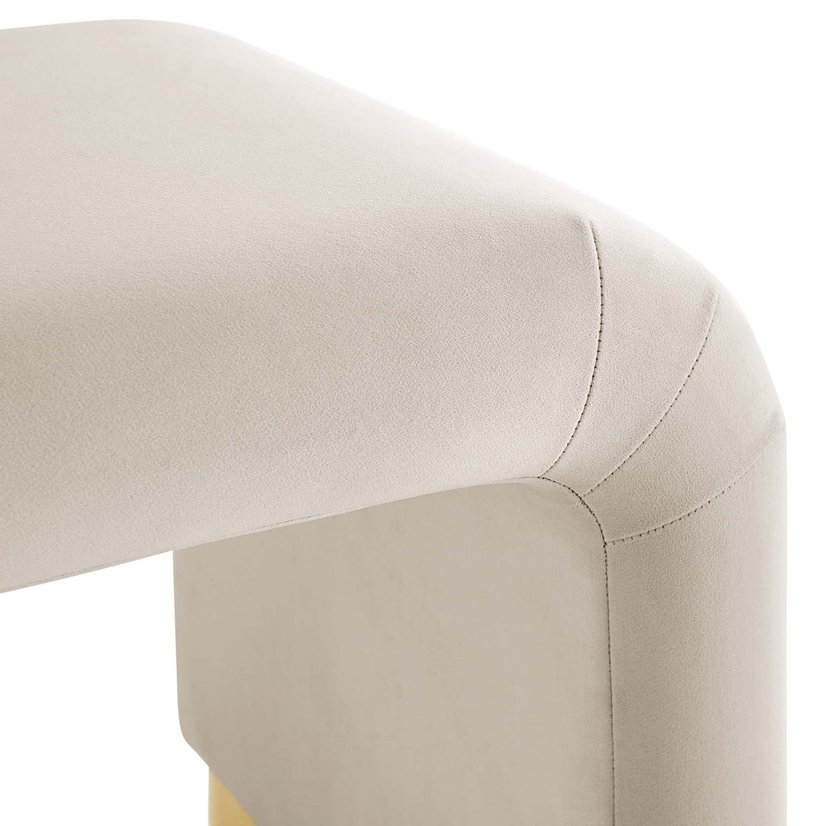 Tailored stitching and velvety texture highlight the stool's graceful waterfall contour || EEI-6733-BRA-ALM || detail_studio