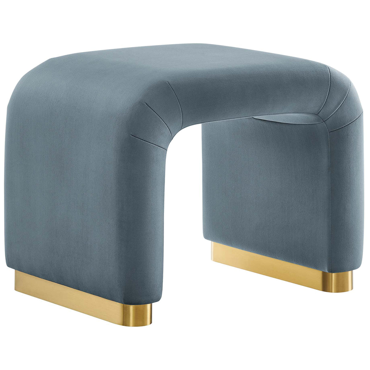 Waterfall silhouette in cadet blue velvet with a gleaming brass base adds modern glam to any room || EEI-6733-BRA-CAB || front_angle_studio