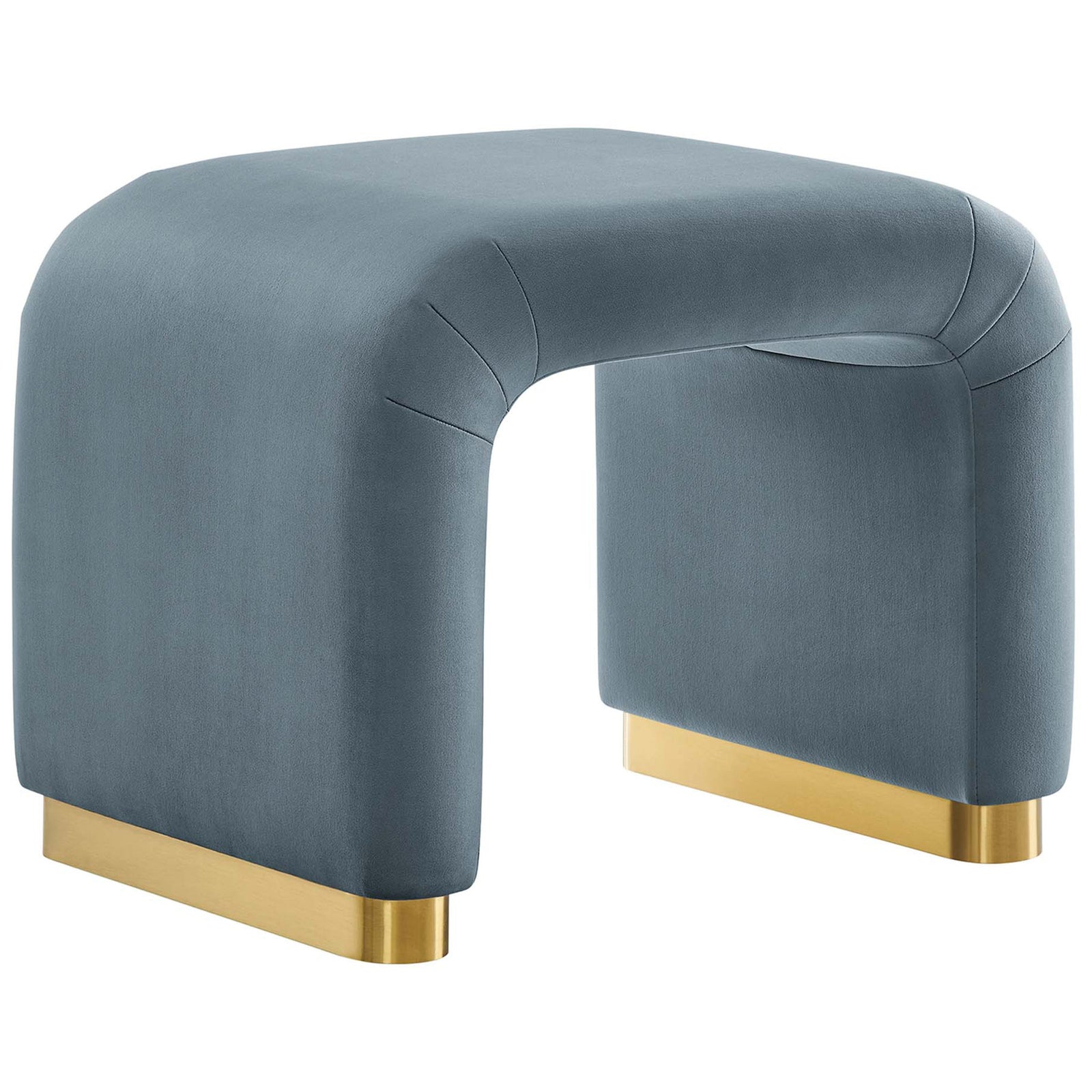 Waterfall silhouette in cadet blue velvet with a gleaming brass base adds modern glam to any room || EEI-6733-BRA-CAB || front_angle_studio