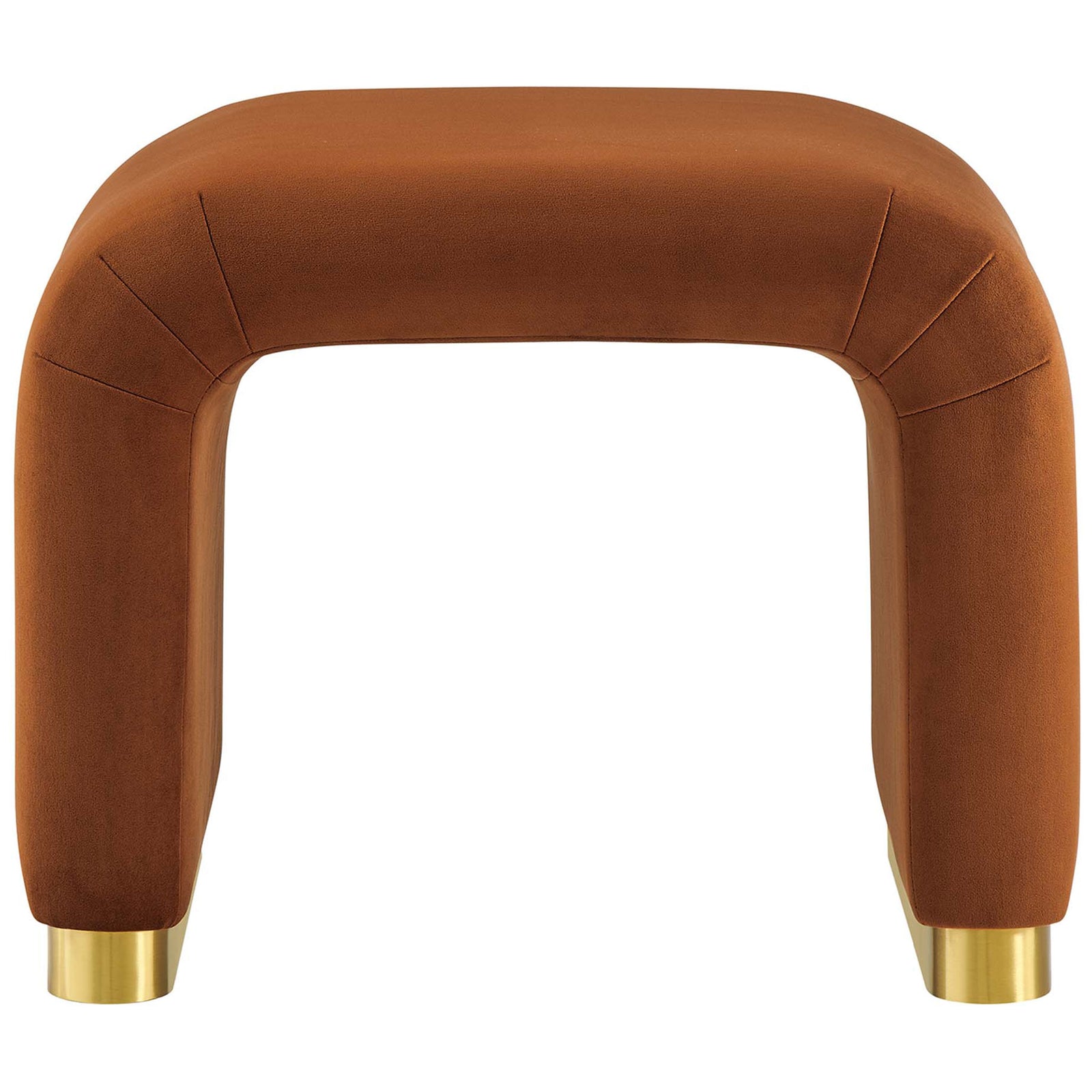 Rust velvet waterfall stool with plush curves and a brass-finished base || EEI-6733-BRA-RUS || front_studio