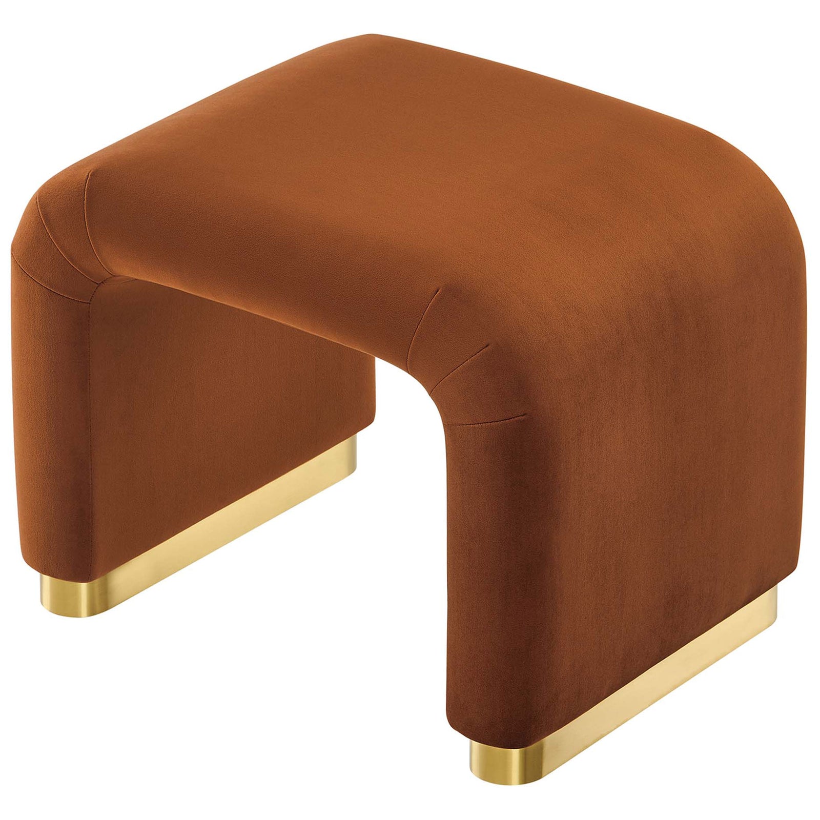 Softly rounded top and sculpted arch create a seamless waterfall form with brass base || EEI-6733-BRA-RUS || top_angle_studio